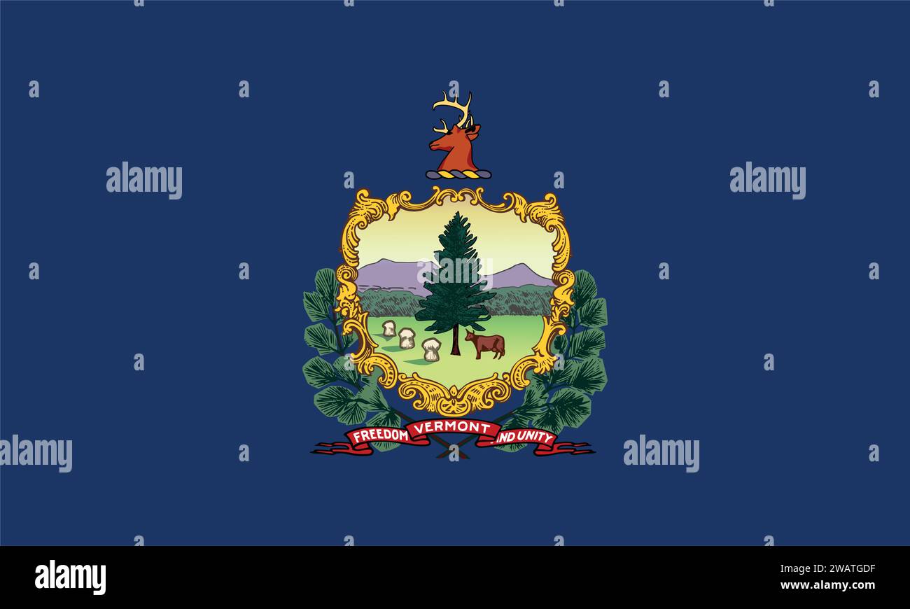 Alta bandiera dettagliata del Vermont. Bandiera dello stato del Vermont, bandiera nazionale del Vermont. Bandiera dello stato del Vermont. USA. America. Illustrazione Vettoriale