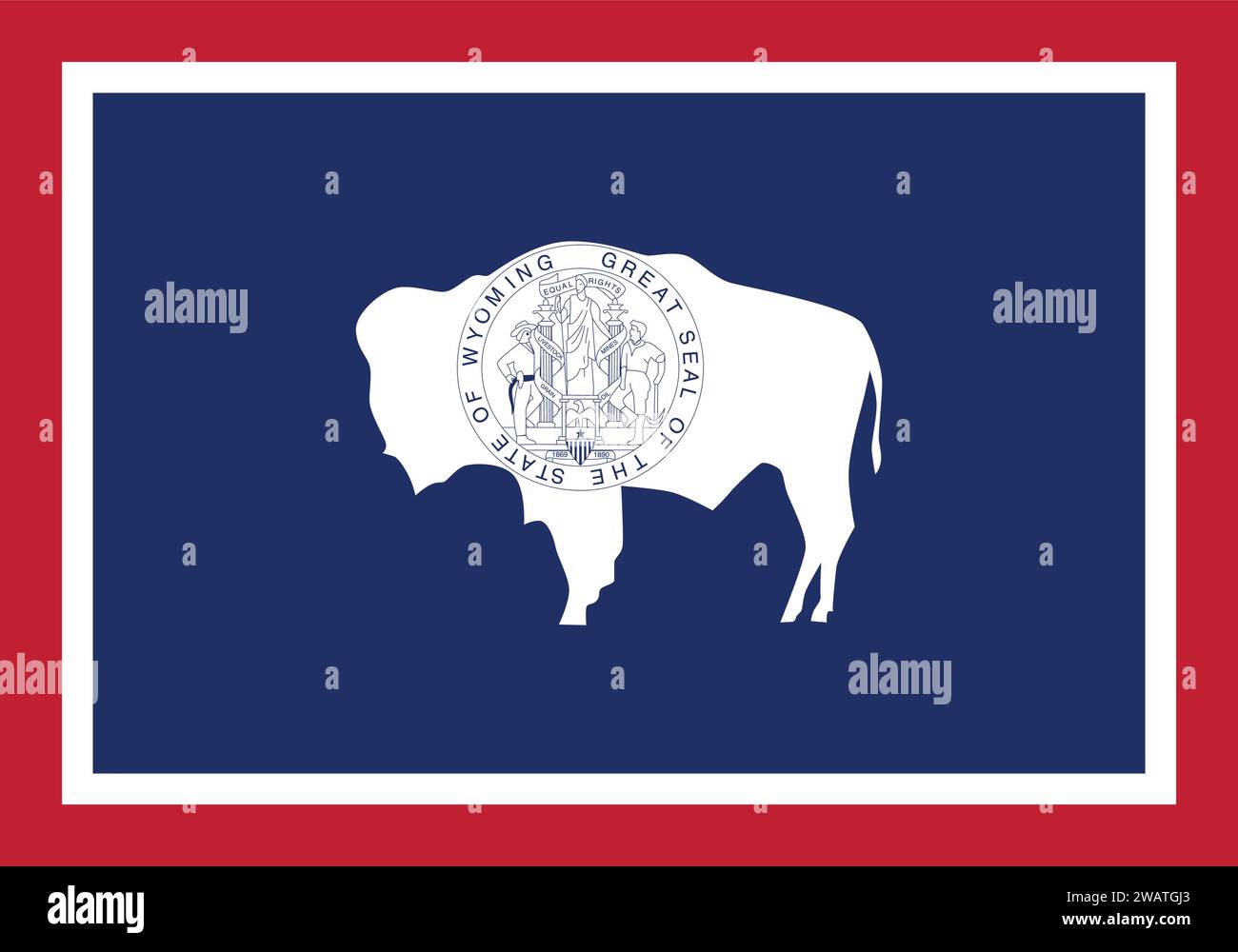 Bandiera molto dettagliata del Wyoming. Bandiera dello stato del Wyoming, bandiera nazionale del Wyoming. Bandiera dello stato del Wyoming. USA. America. Illustrazione Vettoriale