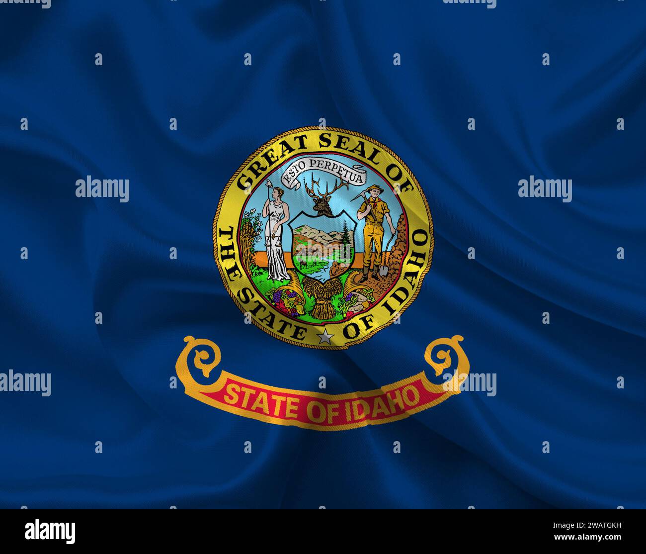 Alta bandiera dettagliata dell'Idaho. Bandiera dello stato dell'Idaho, bandiera nazionale dell'Idaho. Bandiera dello stato dell'Idaho. USA. America. Foto Stock