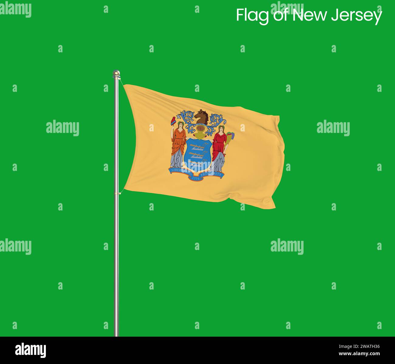 Bandiera del New Jersey ricca di dettagli. Bandiera dello stato del New Jersey, bandiera nazionale del New Jersey. Bandiera dello stato del New Jersey. USA. America. Foto Stock