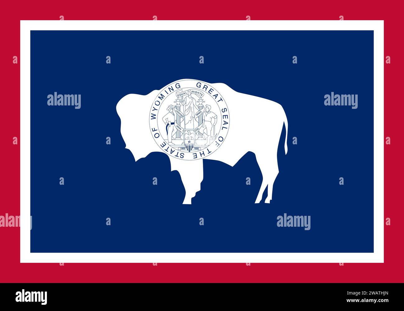 Bandiera molto dettagliata del Wyoming. Bandiera dello stato del Wyoming, bandiera nazionale del Wyoming. Bandiera dello stato del Wyoming. USA. America. Foto Stock
