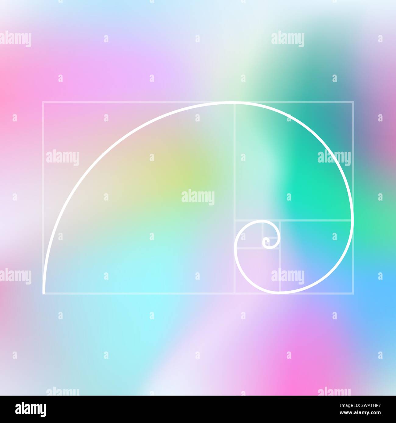Sfondo con proporzione Golden ratio, sequenza Fibonacci, spirale dorata Illustrazione Vettoriale