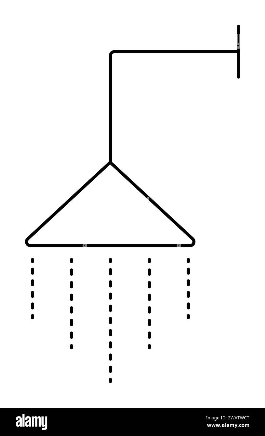 Semplice linea nera con icona della doccia. Tratto modificabile, pixel perfetto segno vettoriale dell'irrigatore triangolare Illustrazione Vettoriale