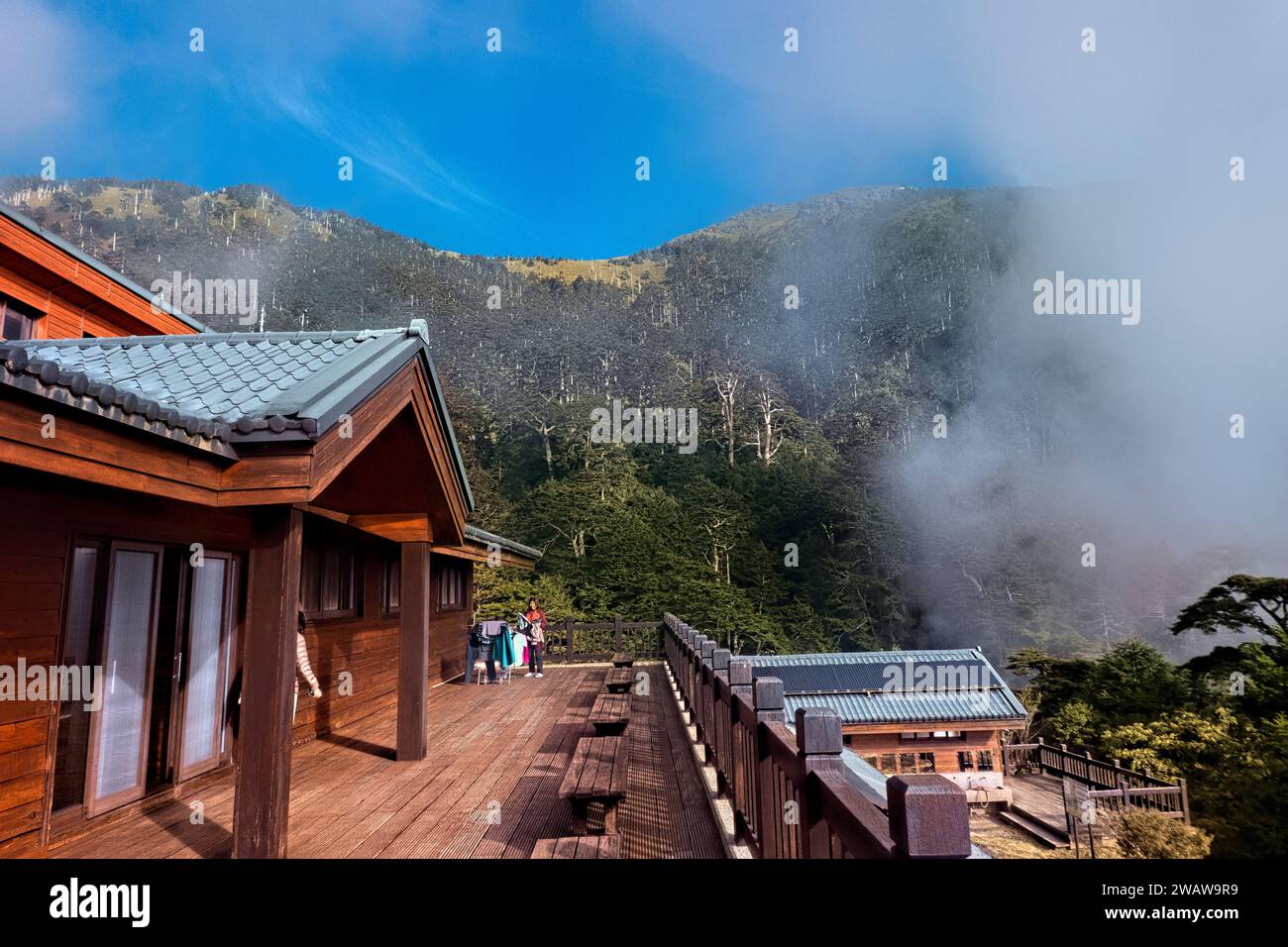 Tianchi Lodge sul Nenggao Historical Trail, Nantou, Taiwan Foto Stock