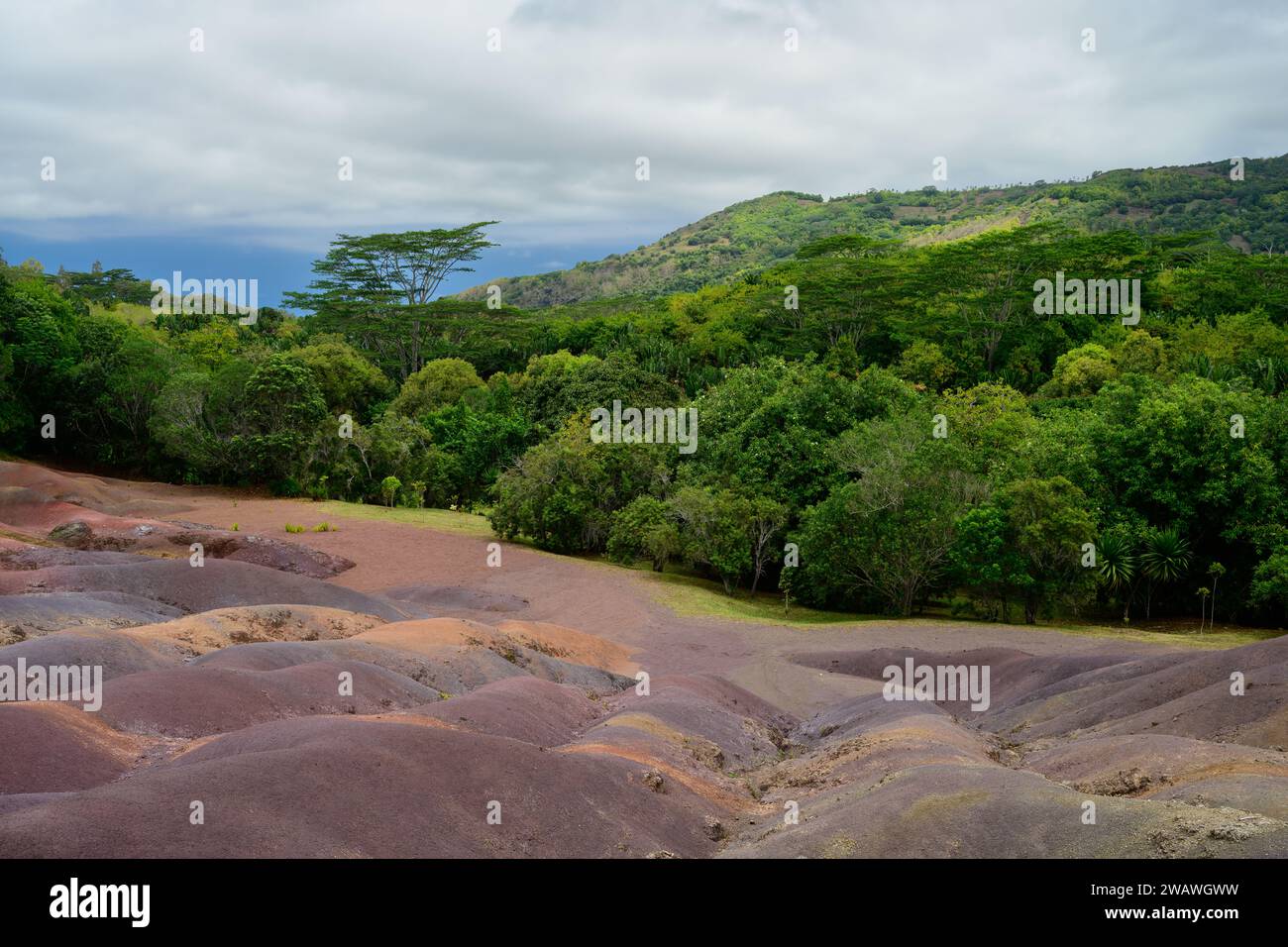 Sette Terre colorate o Terres des Sept Couleurs Geopark a Chamarel, Mauritius Foto Stock