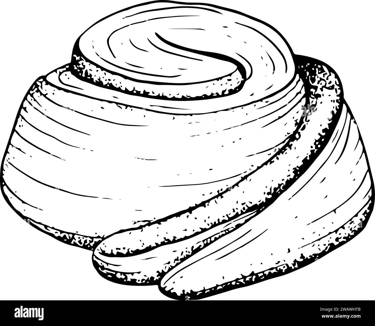 Illustrazione del dessert della panetteria con panino alla cannella. Prodotto rotondo per pasticceria per logo ed etichette Illustrazione Vettoriale