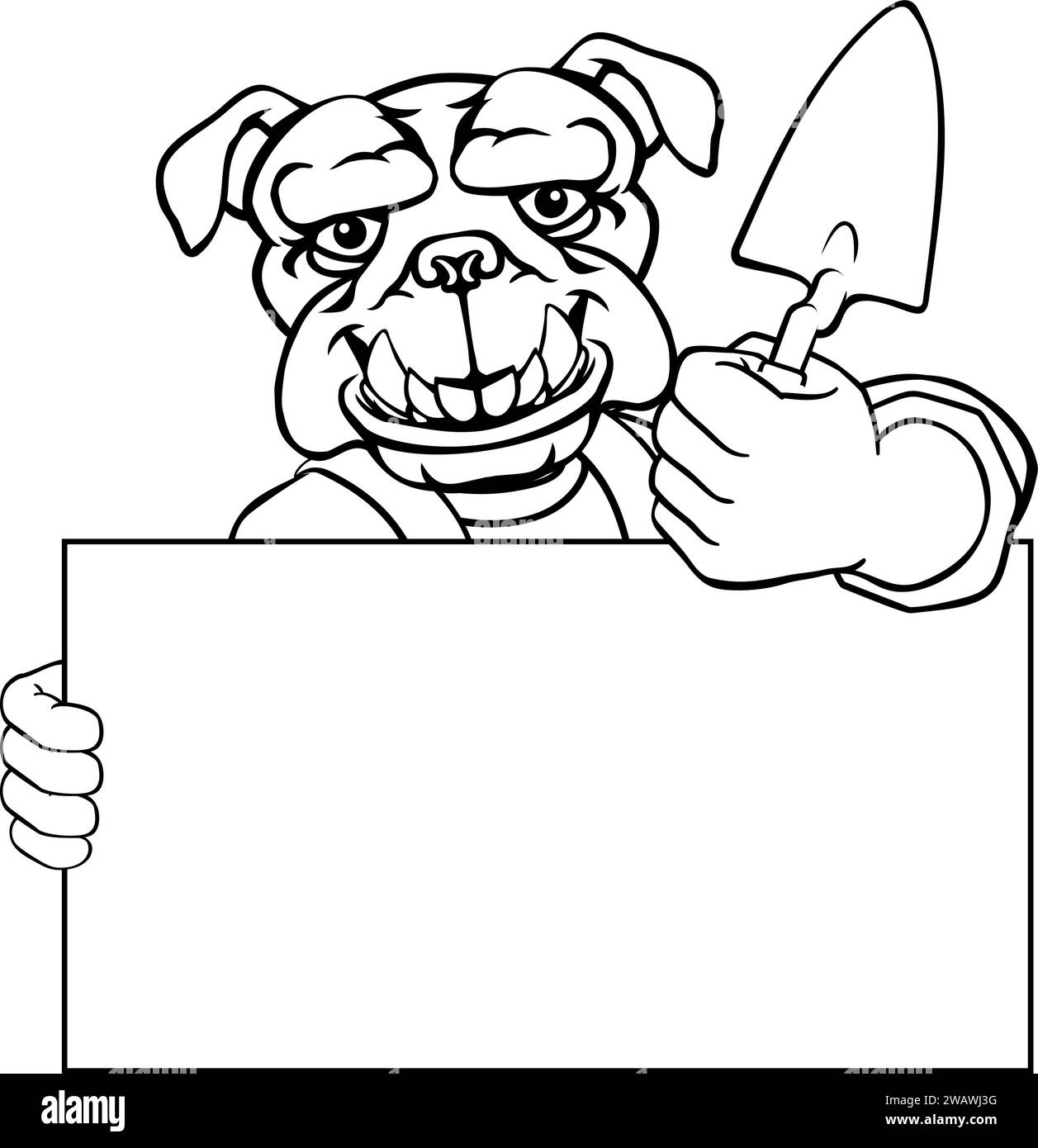 Utensile per cazzuola Bulldog per cani da muratore Handyman Mascot Illustrazione Vettoriale