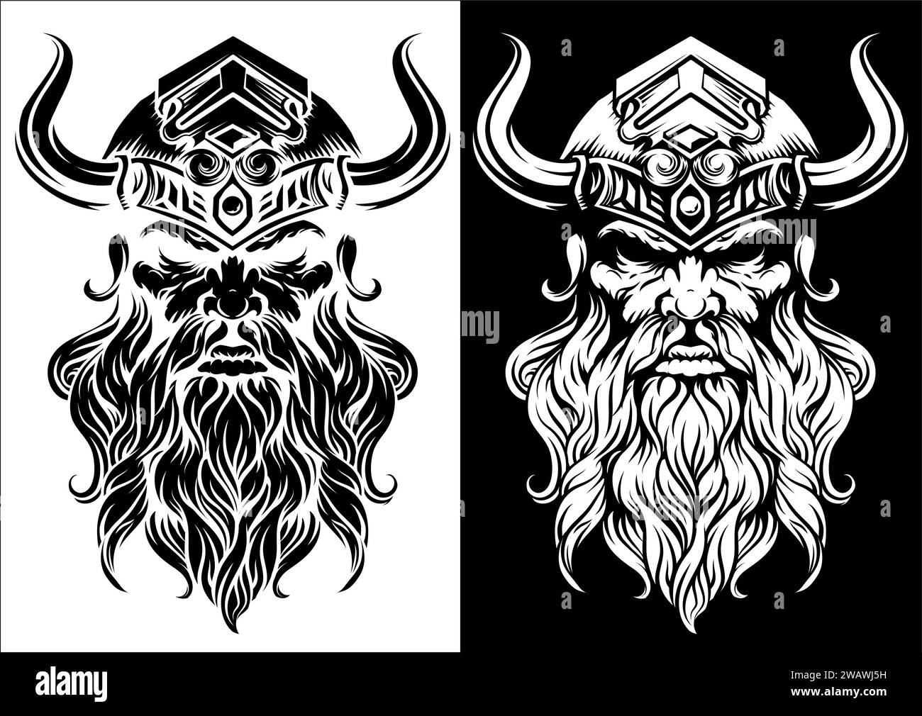 Viking Warrior Man strong Mascot Face in Helmet Illustrazione Vettoriale