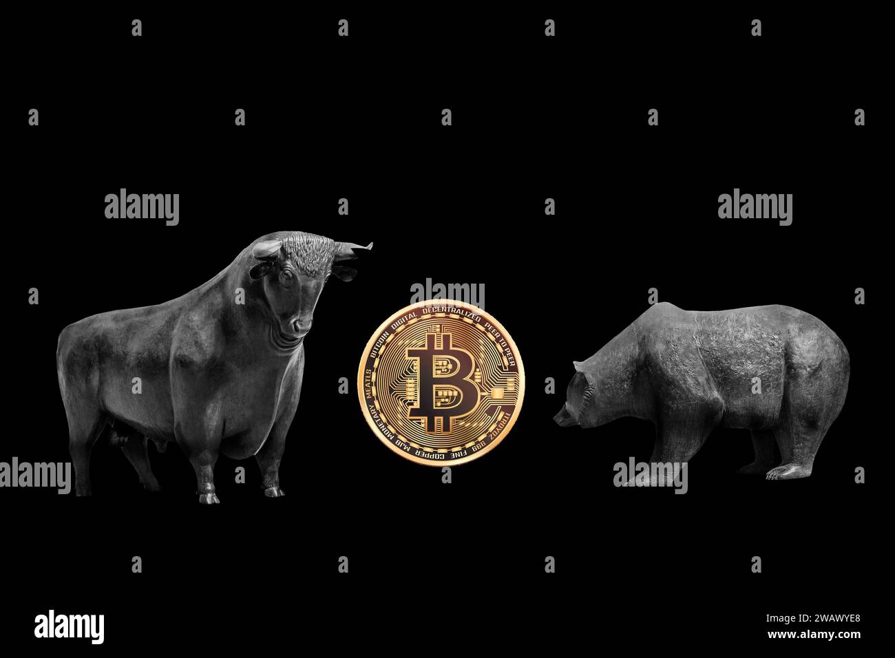 Bull and Bear, figure simboliche del mercato azionario, Studio Foto Stock