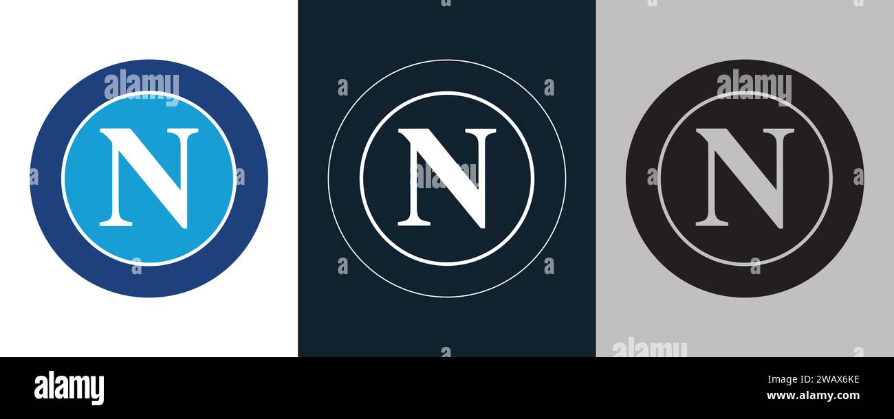 SSC Napoli colore bianco e nero Logo a 3 stili club di calcio professionistico italiano, illustrazione vettoriale immagine astratta Illustrazione Vettoriale