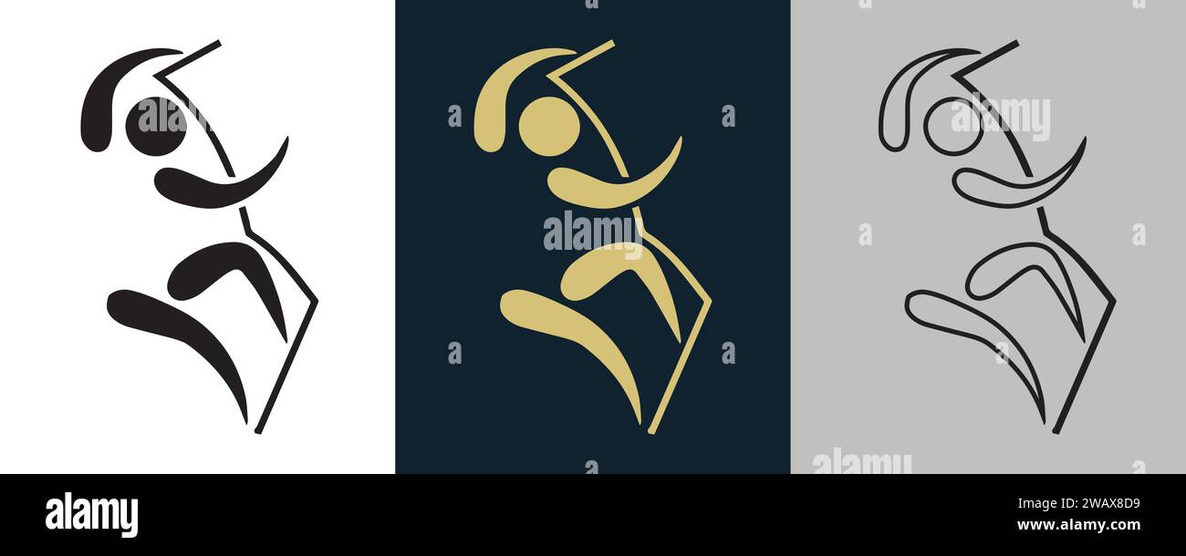 Simbolo CLB arrampicata sportiva pittogramma sul colore bianco e nero Logo a 3 stili icona evento sportivo estivo illustrazione vettoriale immagine astratta modificabile Illustrazione Vettoriale