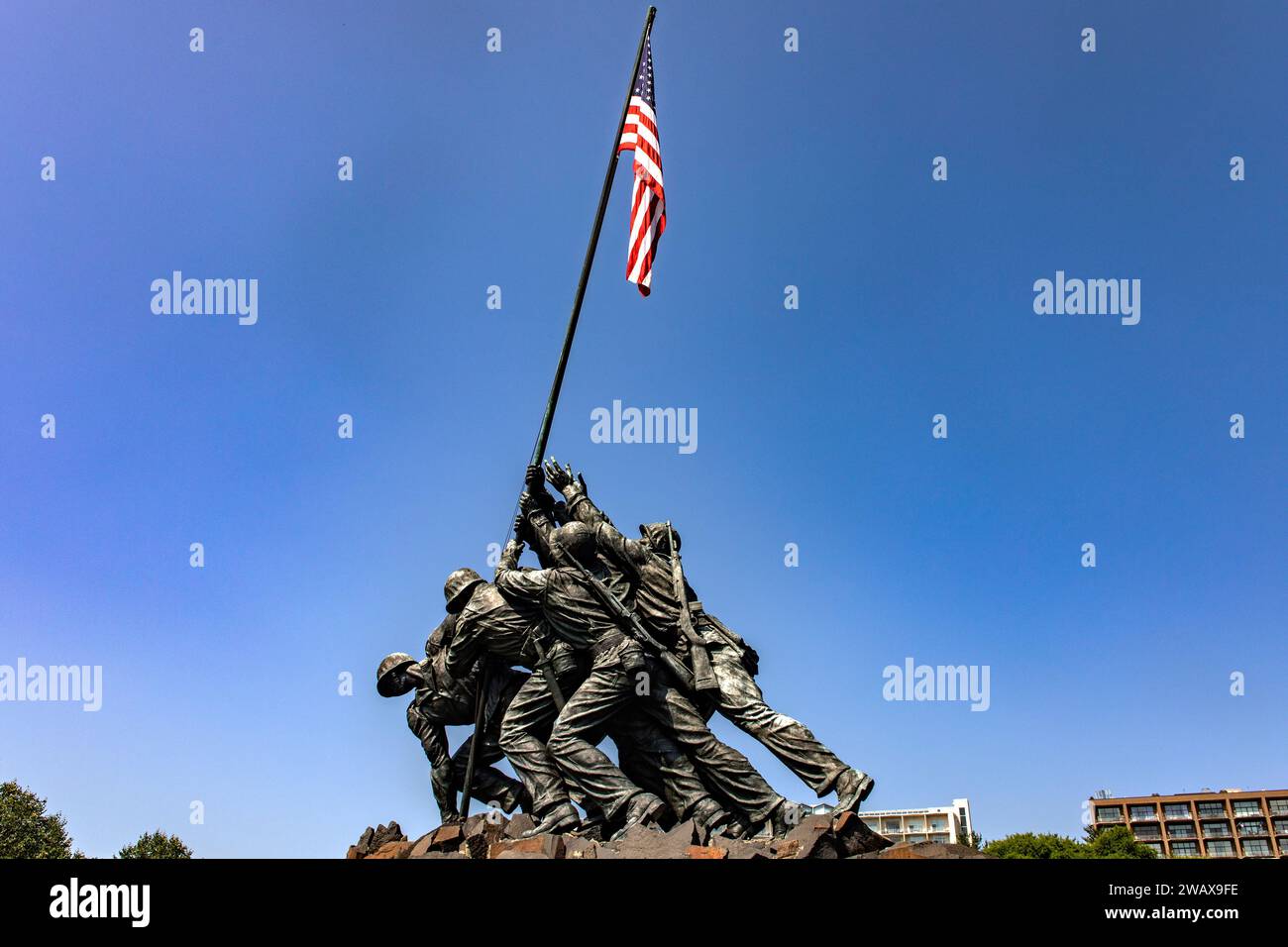 L'Iwo Jima Memorial, che è il memoriale di guerra del corpo dei Marines degli Stati Uniti, nella capitale federale, Washington DC (USA). Foto Stock