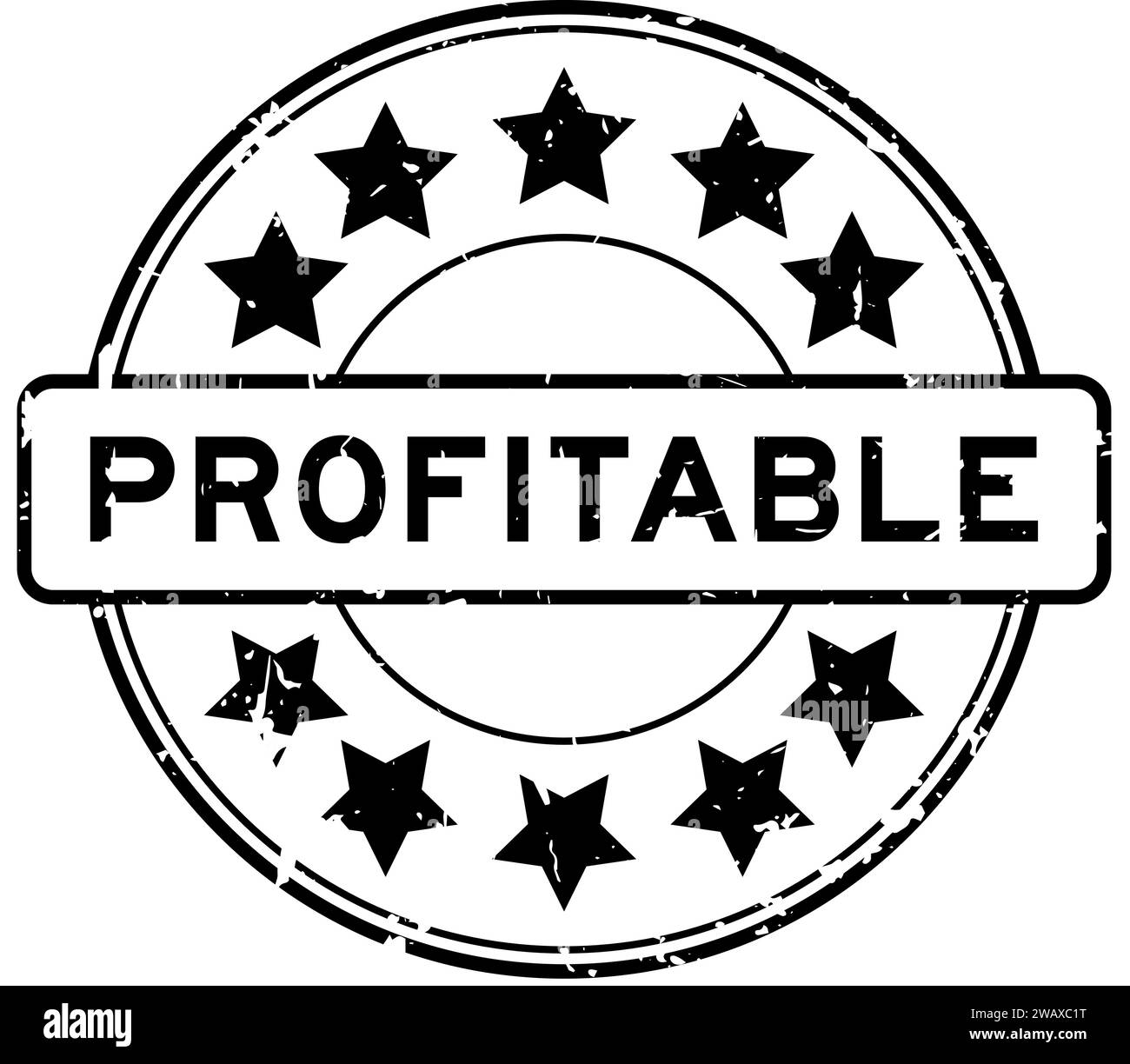 Parola redditizia nera grunge con icona a stella timbro in gomma rotondo su sfondo bianco Illustrazione Vettoriale