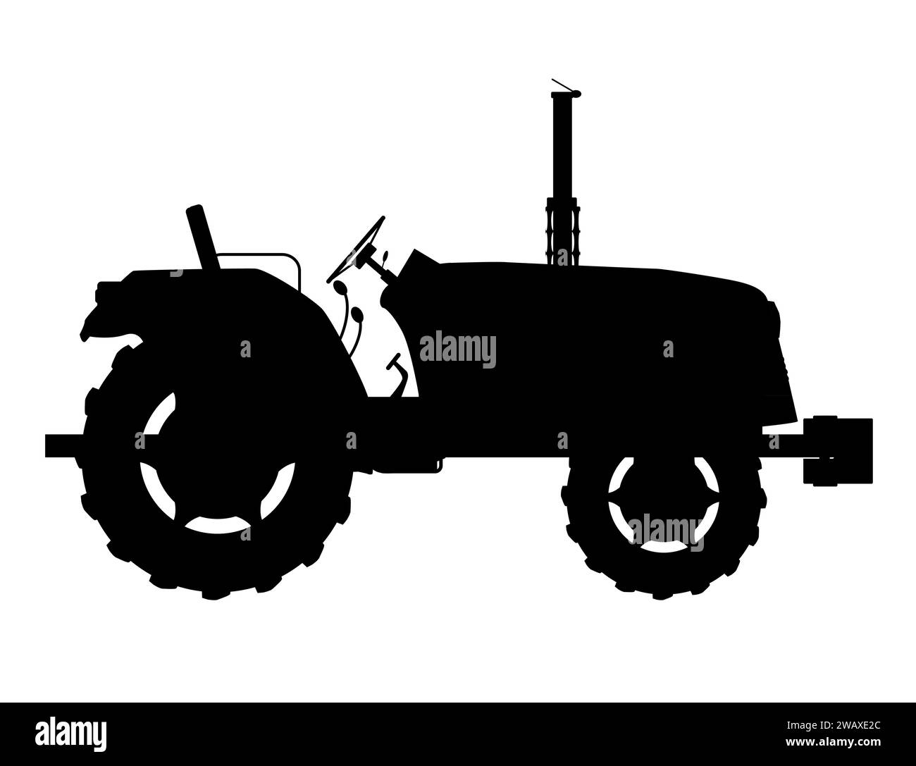 Un tipico trattore da cortile moderno con silhouette nera su sfondo bianco Illustrazione Vettoriale