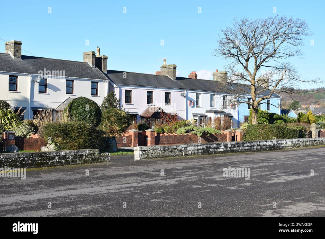 Fila di cottage, Burry Port, Carmarthenshire, Galles Foto Stock