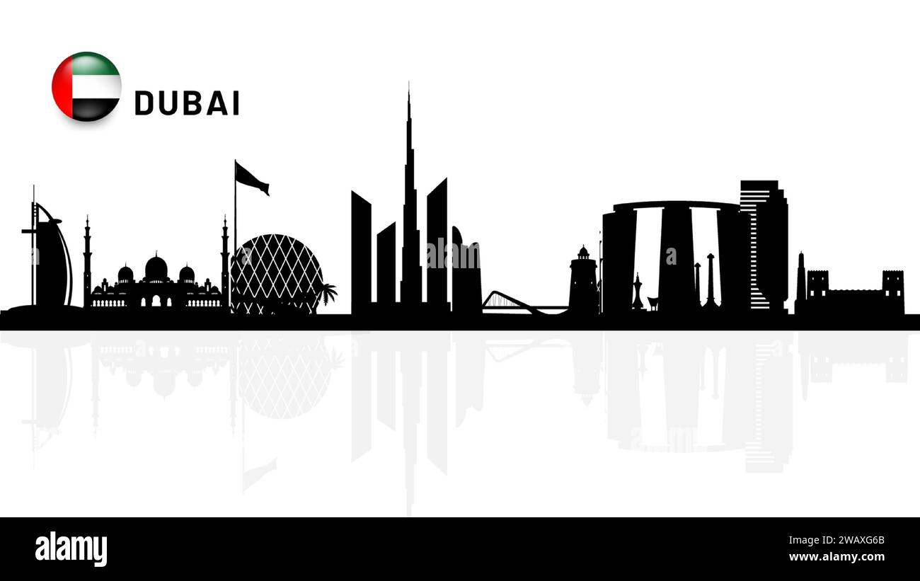New City Dubai skyline, UAE Urban Cityscape, United Arab Emirates grattacieli silhouette vettoriale. illustratore vettoriale Illustrazione Vettoriale