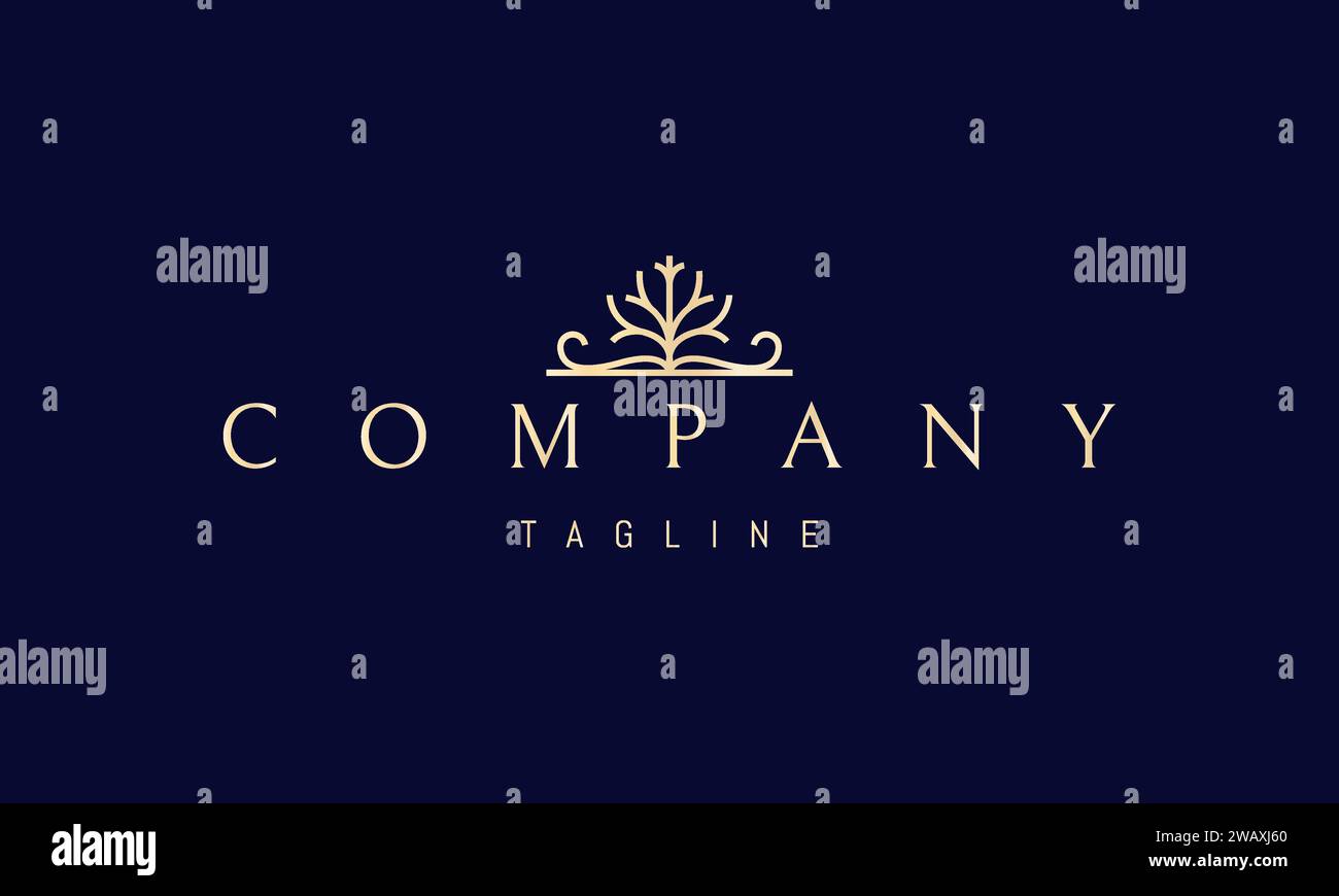 Logo Vector Golden con un'immagine astratta di un albero sullo sfondo di un libro aperto. Illustrazione Vettoriale