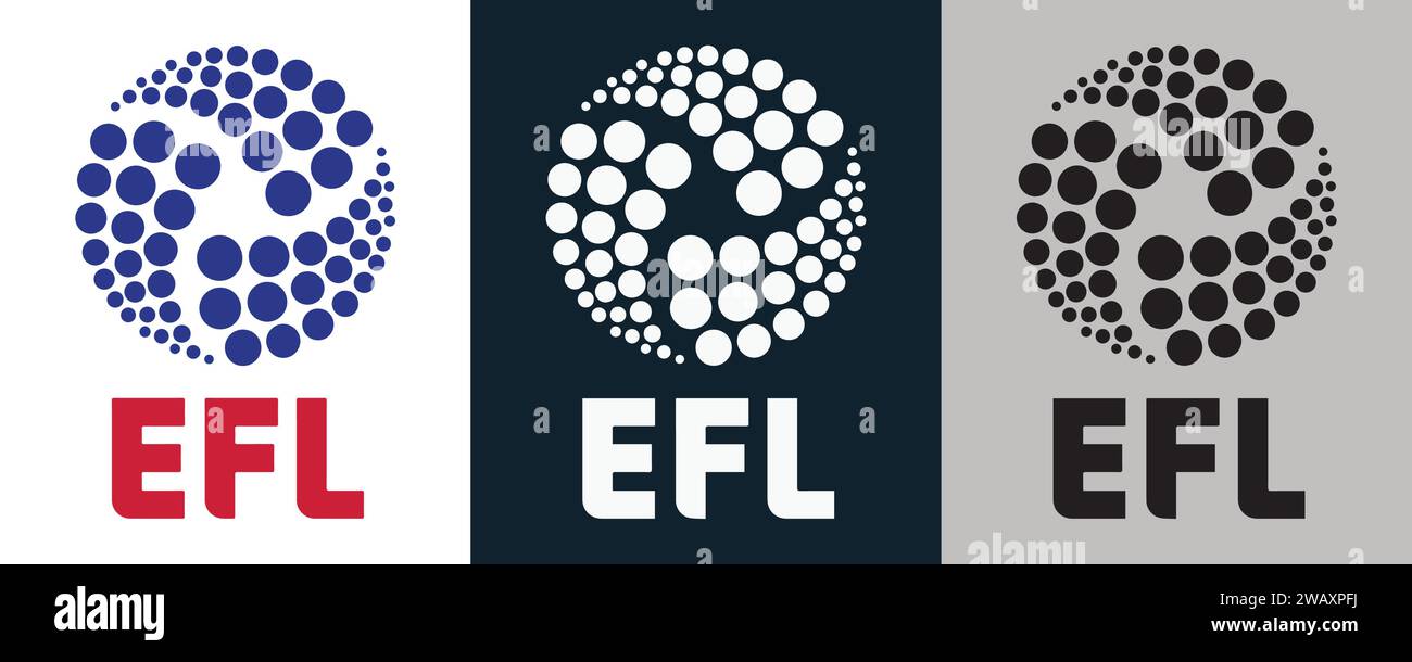 English Football League - EFL Color Black and White Logo a 3 stili torneo di calcio professionistico Inghilterra e Galles, illustrazione vettoriale Abstract Edit Illustrazione Vettoriale