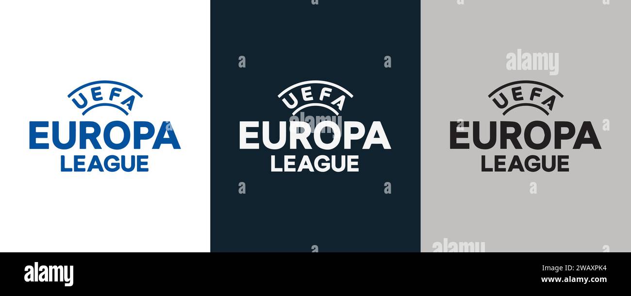 Europa League colore bianco e nero Logo a 3 stili torneo europeo di calcio professionistico, illustrazione vettoriale Abstract immagine modificabile Illustrazione Vettoriale