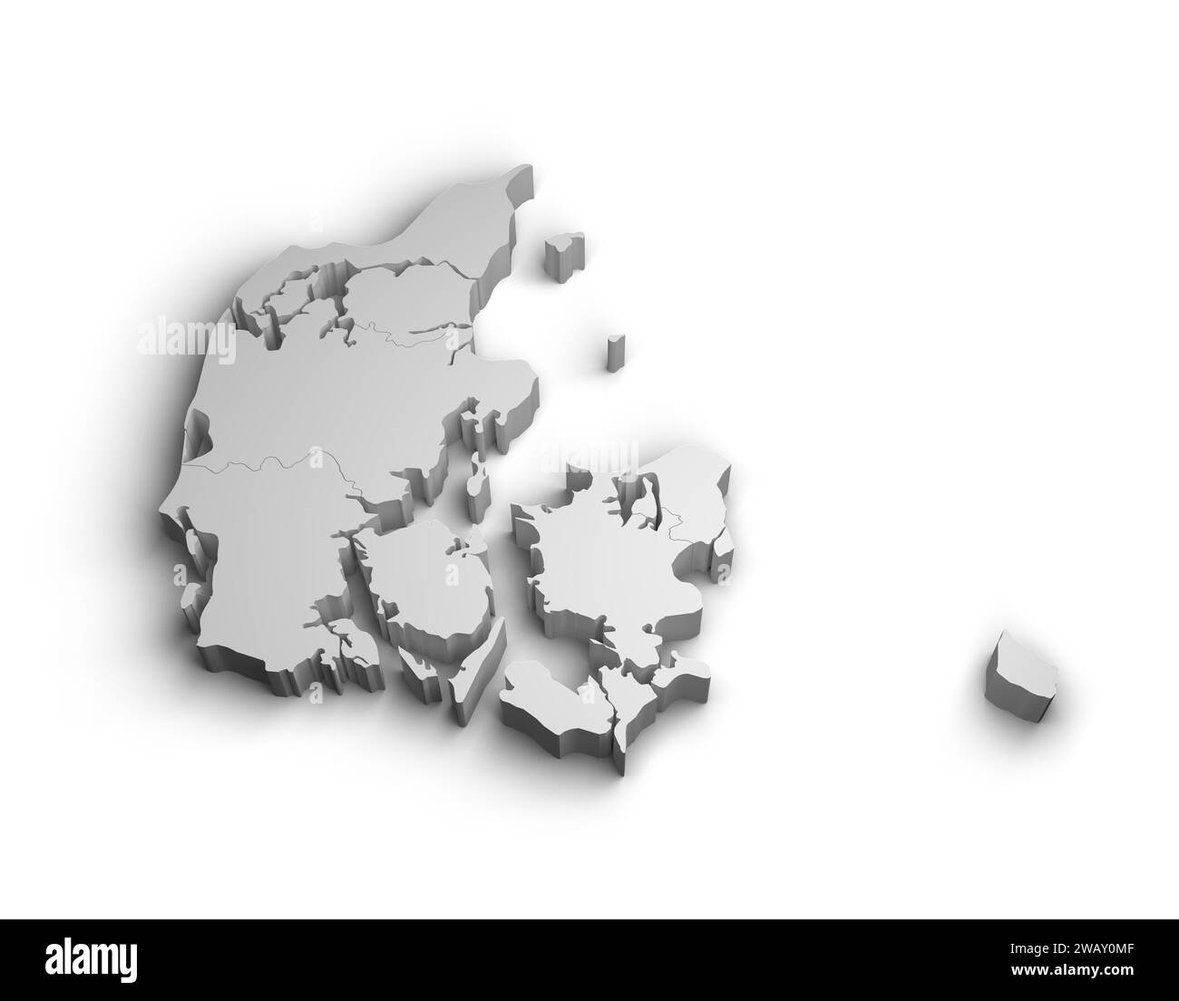 Illustrazione mappa 3d Danimarca sfondo bianco isolato Foto Stock