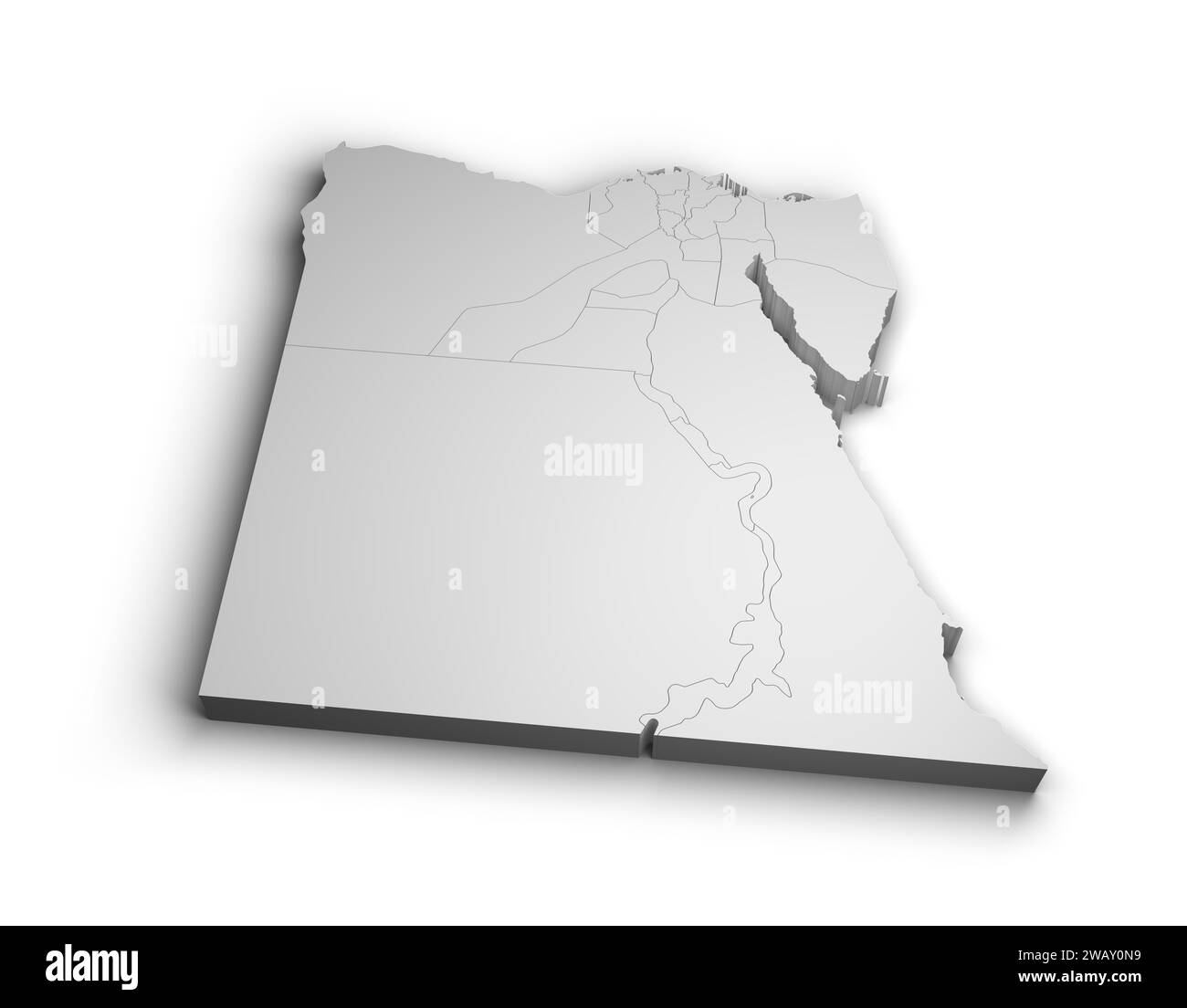 Illustrazione mappa 3d Egitto sfondo bianco isolato Foto Stock