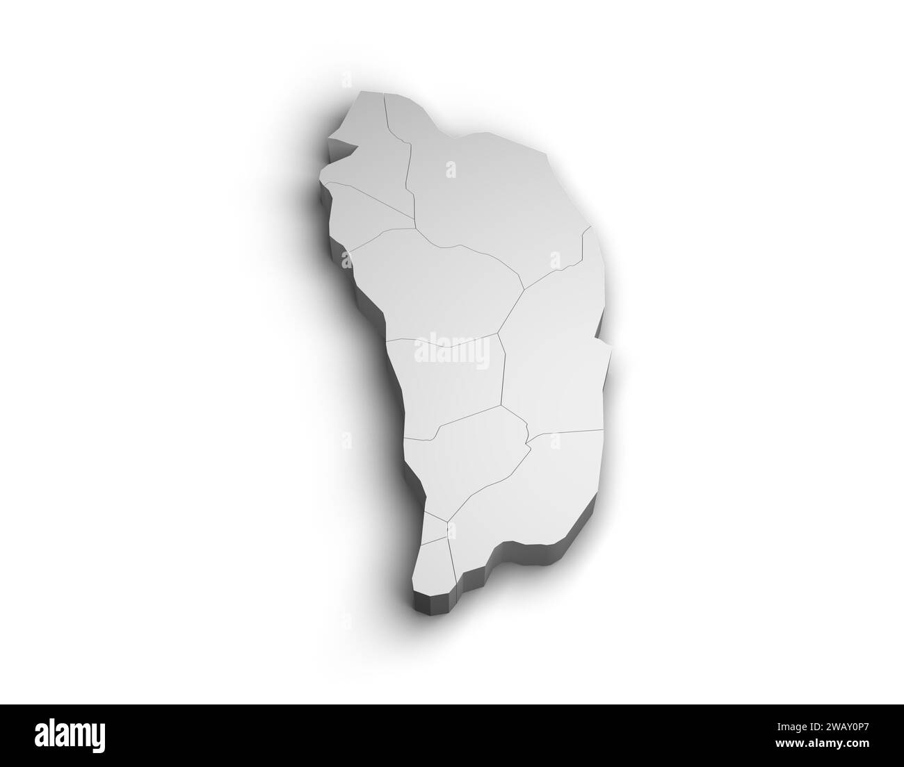 Illustrazione mappa 3d Dominica sfondo bianco isolato Foto Stock