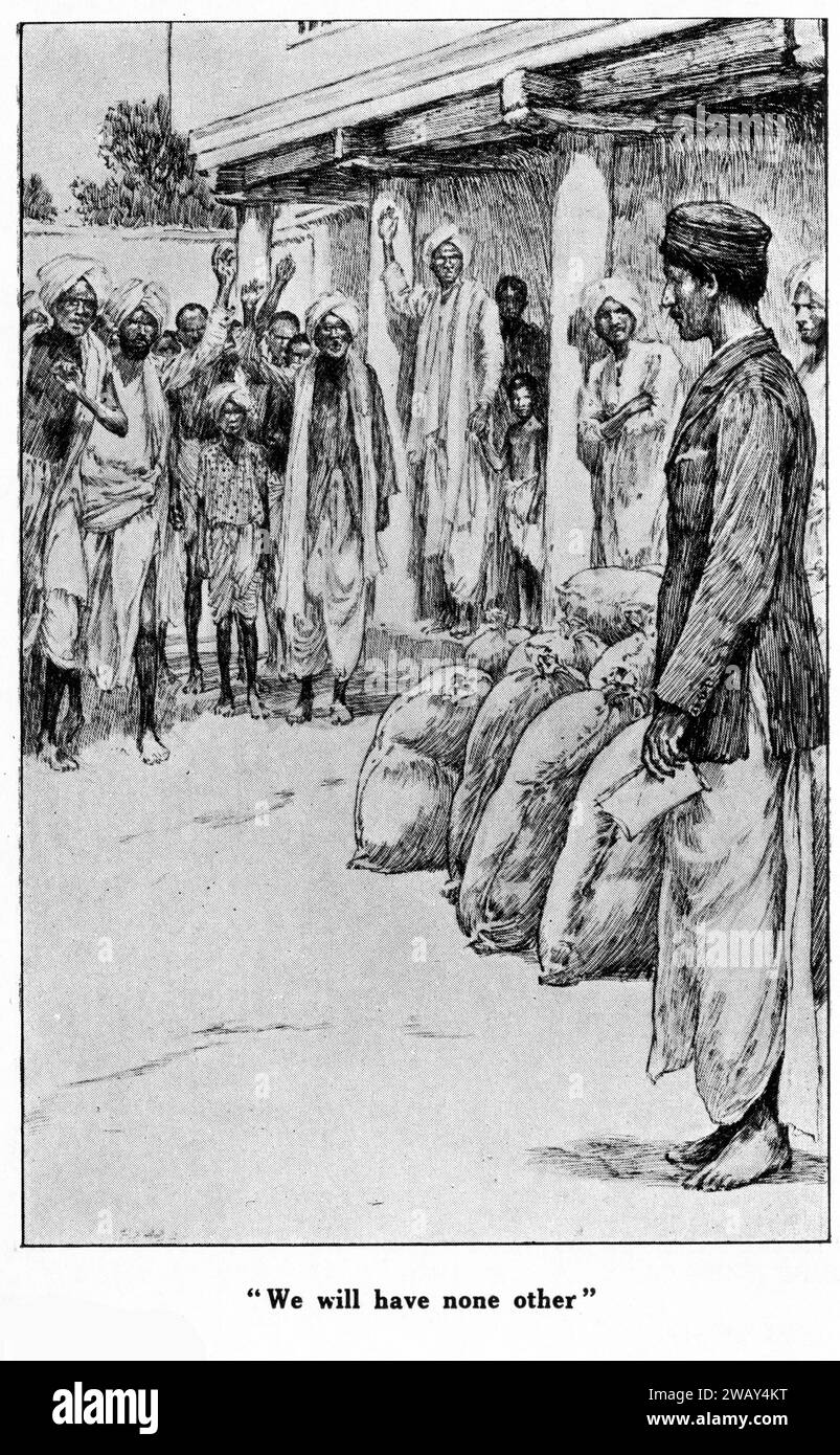Incisione di abitanti del villaggio in un'accesa discussione in India, intorno al 1928. Foto Stock