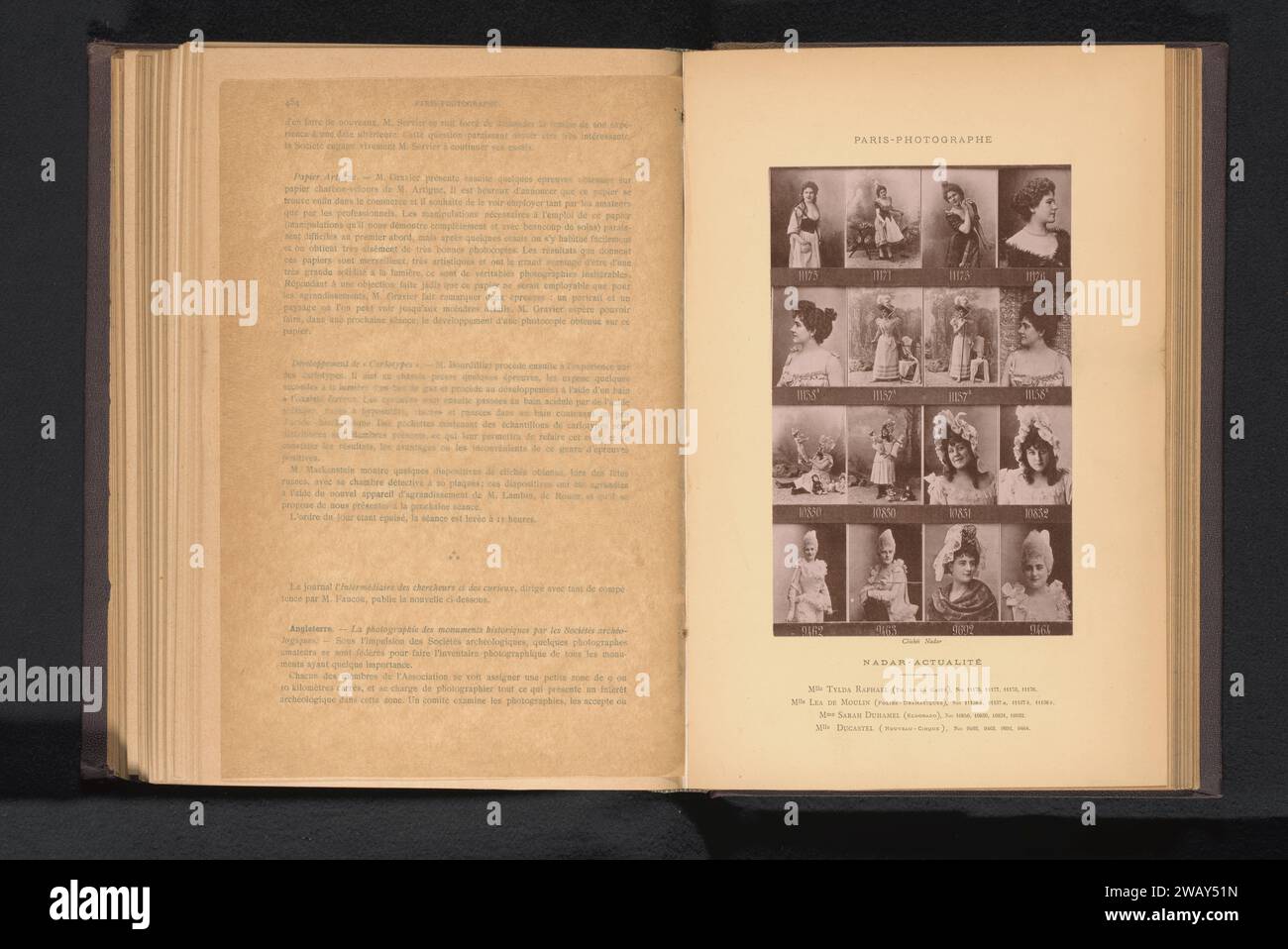 Sedici ritratti di attrici, Félix Nadar, c. 1883 - in o prima del 1893 stampa fotomeccanica da sinistra a destra e dall'alto verso il basso: Tyda Raphael, Lea de Moulin, Sarah Duhamel e Mademoiselle Ducastel. Ritratto collotipo di Parigi di attore, attrice Foto Stock
