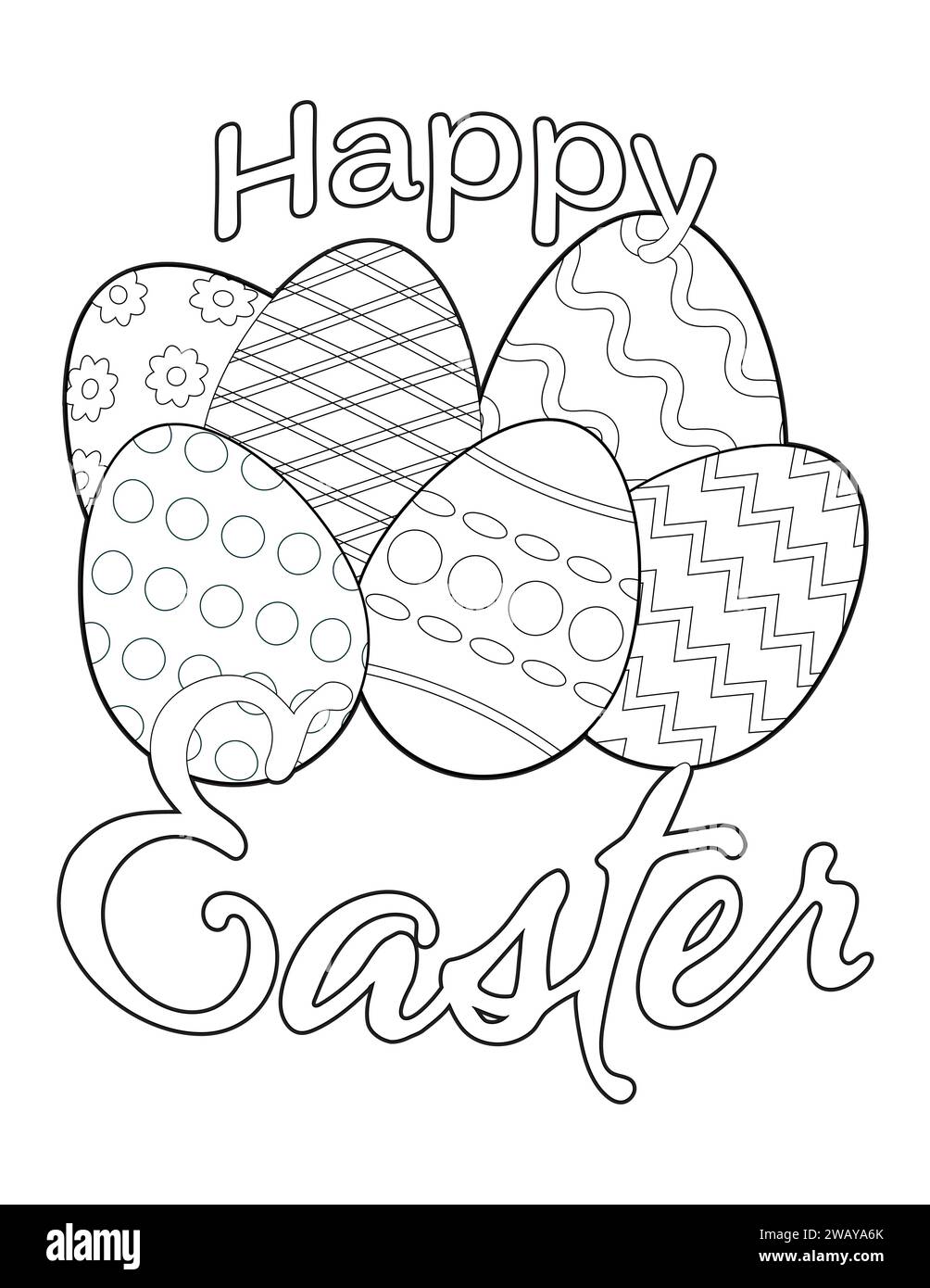 Simpatica pagina da colorare per i bambini con l'uovo di Pasqua Illustrazione Vettoriale