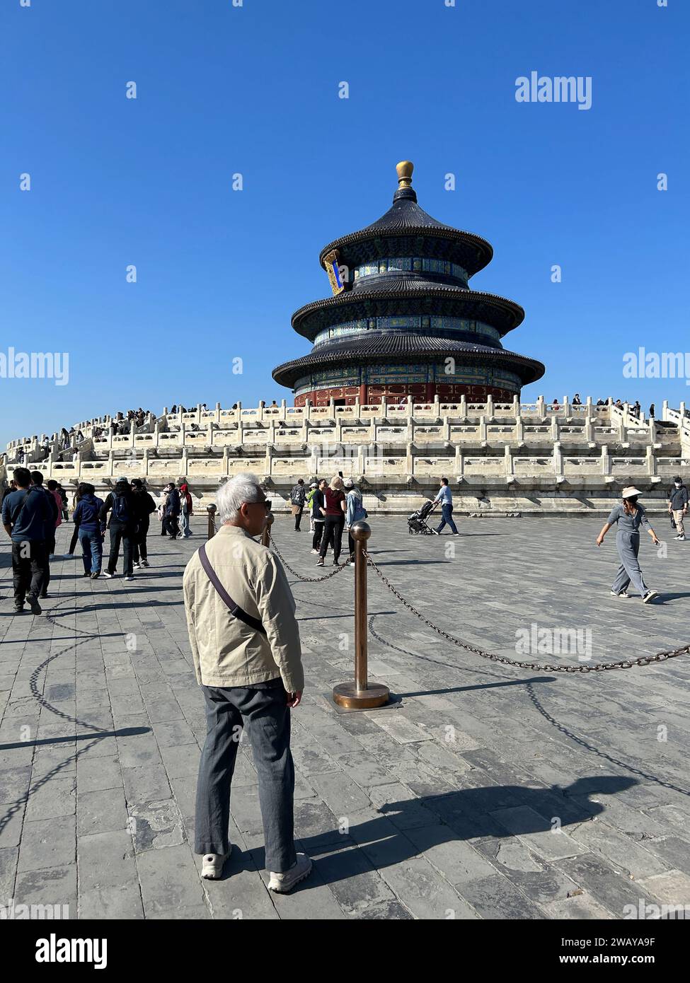 Pechino, Cina, Chaoyang, grande folla di turisti che visitano il monumento storico cinese, il Tempio del Paradiso e i monumenti storici Foto Stock