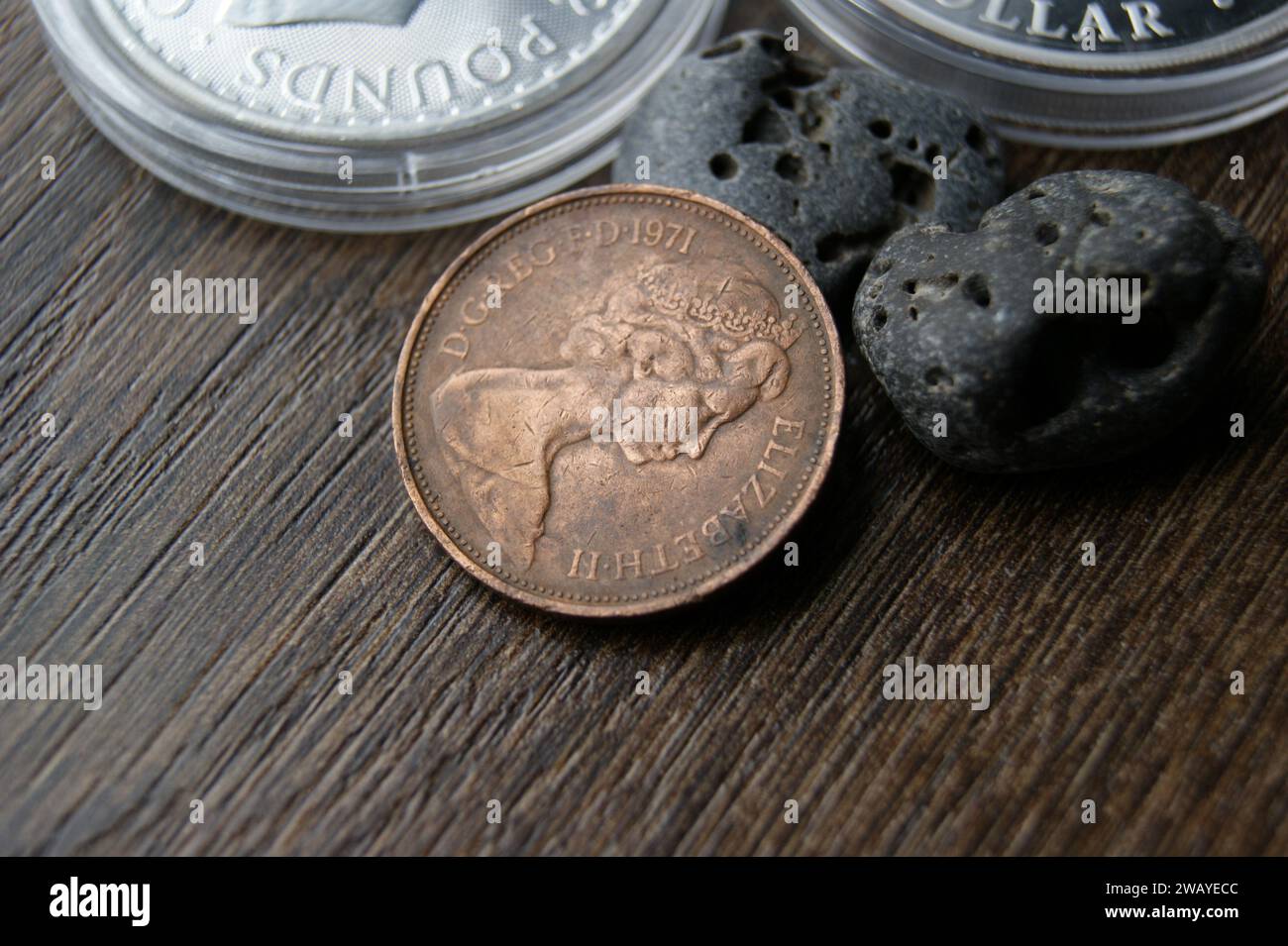 Coin 2 New Pence Elizabeth II 1971 Regno Unito. Raccogliere monete. Foto Stock