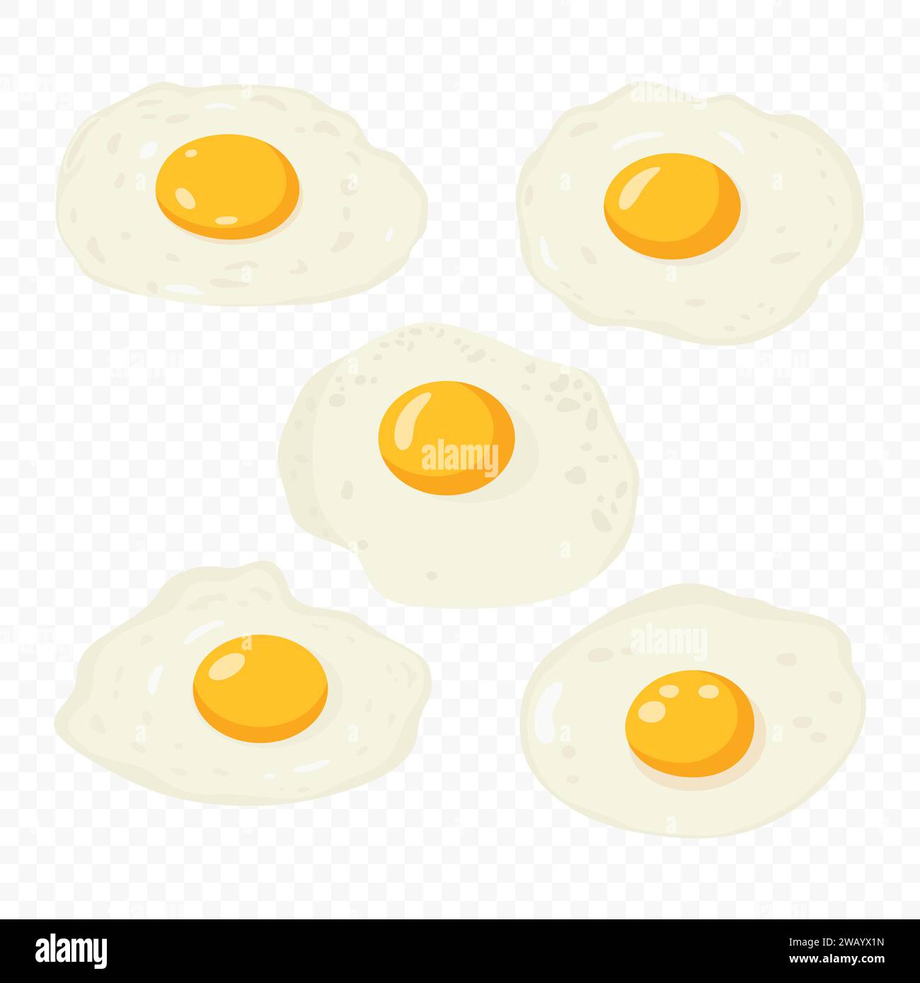 Vector Flat Fried Egg, set di icone Omelet isolato. Lato soleggiato, colazione sana, proteina, concetto di pasto dietetico. Modello di progetto Illustrazione Vettoriale