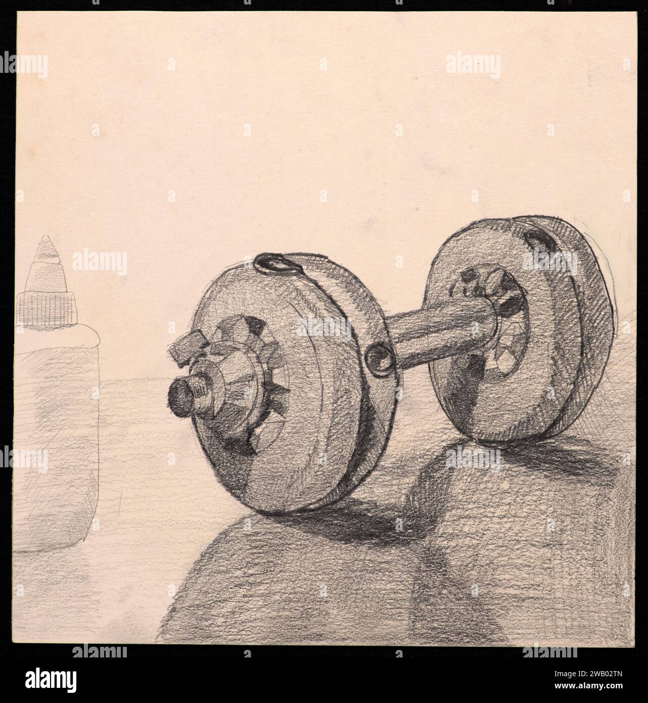 Disegno a matita di un peso fittizio su un foglio bianco. Foto Stock