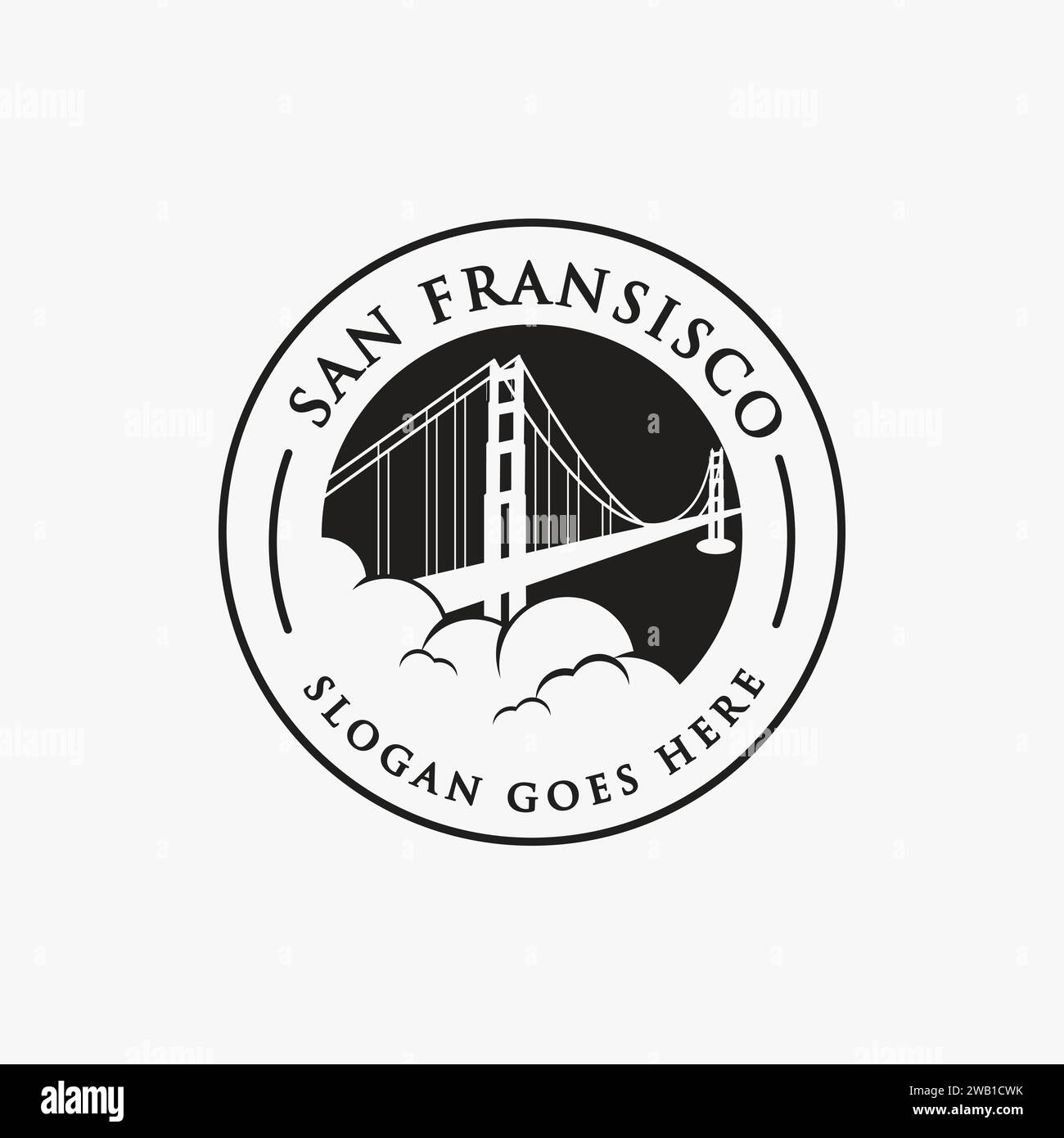 Logo vintage con logo Golden Gate e logo del ponte di san francisco Illustrazione Vettoriale