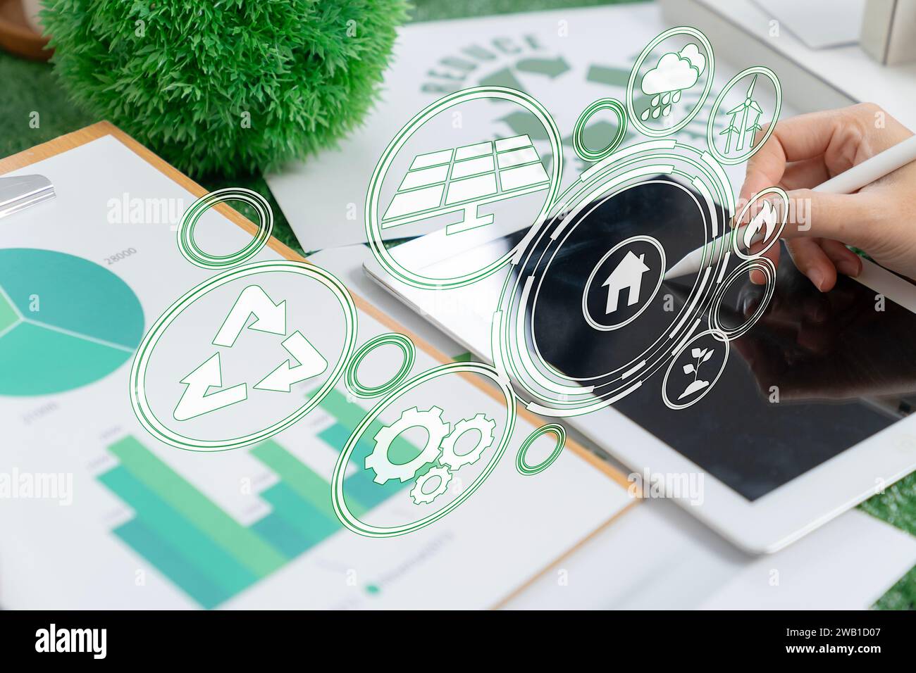 Operazioni e piani aziendali per ESG o concetto ambientale, sociale e di governance. Foto Stock