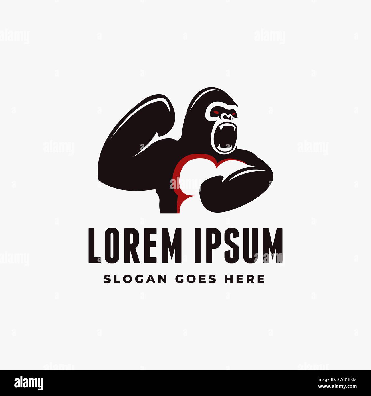 Semplice e potente vettore dell'icona del logo gorilla su sfondo bianco Illustrazione Vettoriale