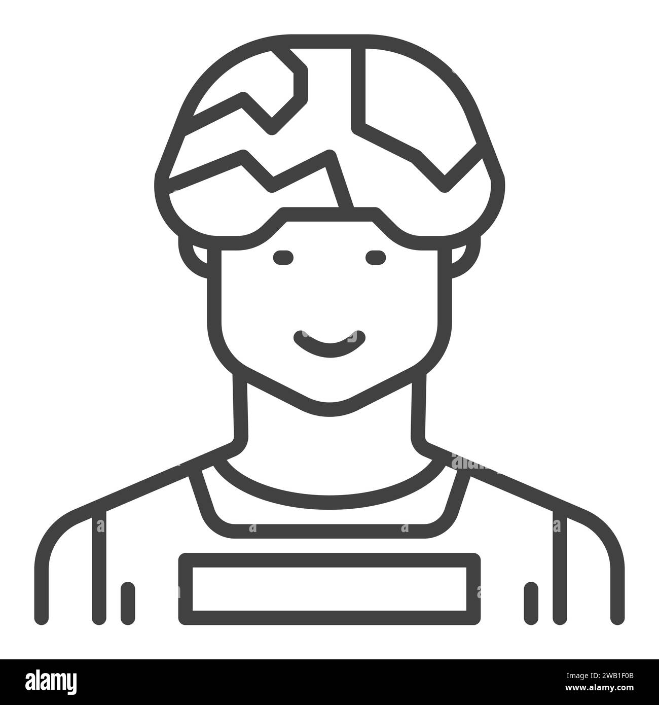 Icona a linea sottile del concetto di uomo militare in un elmetto vettoriale - simbolo del soldato Illustrazione Vettoriale