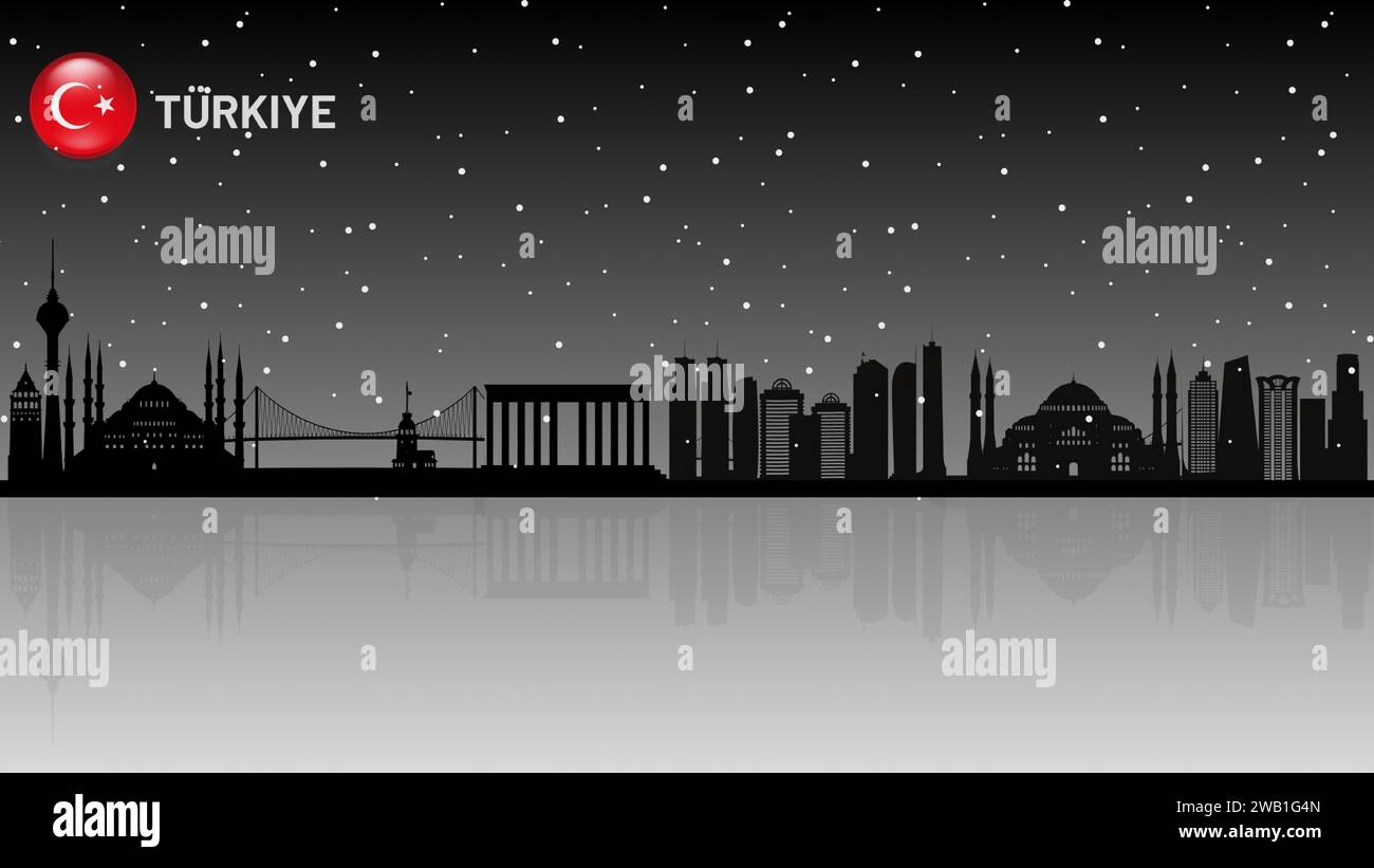 Skyline di Türkiye, paesaggio urbano di Türkiye, grattacieli di Türkiye sagoma vettoriale. illustratore vettoriale Illustrazione Vettoriale