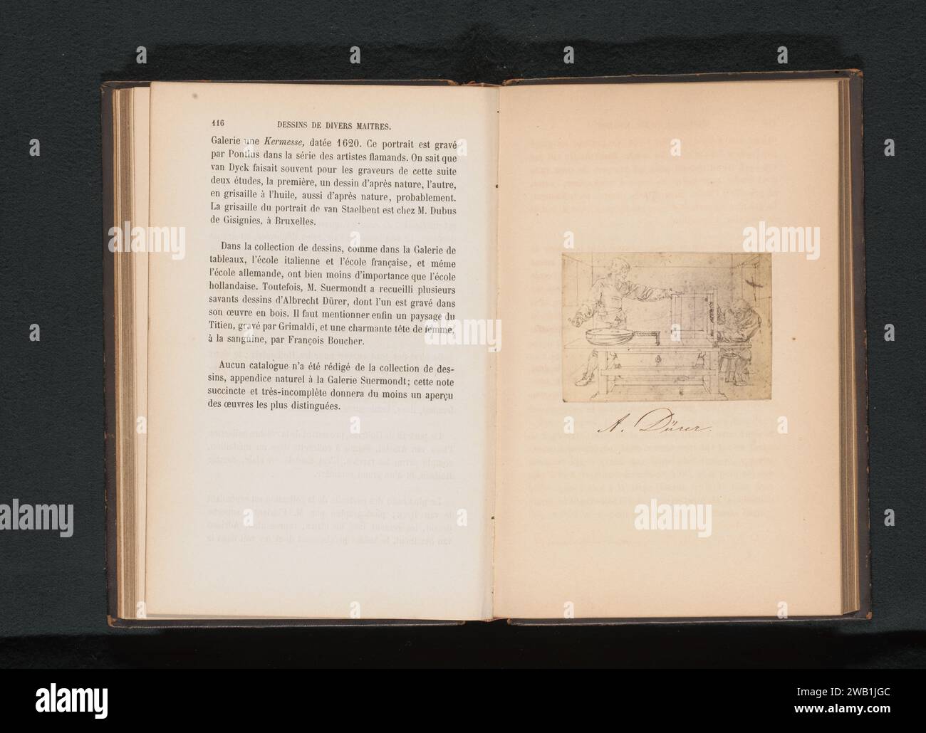 Produzione fotografica di un disegno di Albrecht Dürer e di un assistente nel suo studio di Albrecht Dürer, Edmond Fierlants, dopo Albrecht Dürer, c. 1855 - nel o prima del 1860 foto supporto fotografico artista di stampa albumen al lavoro, nel suo laboratorio Foto Stock