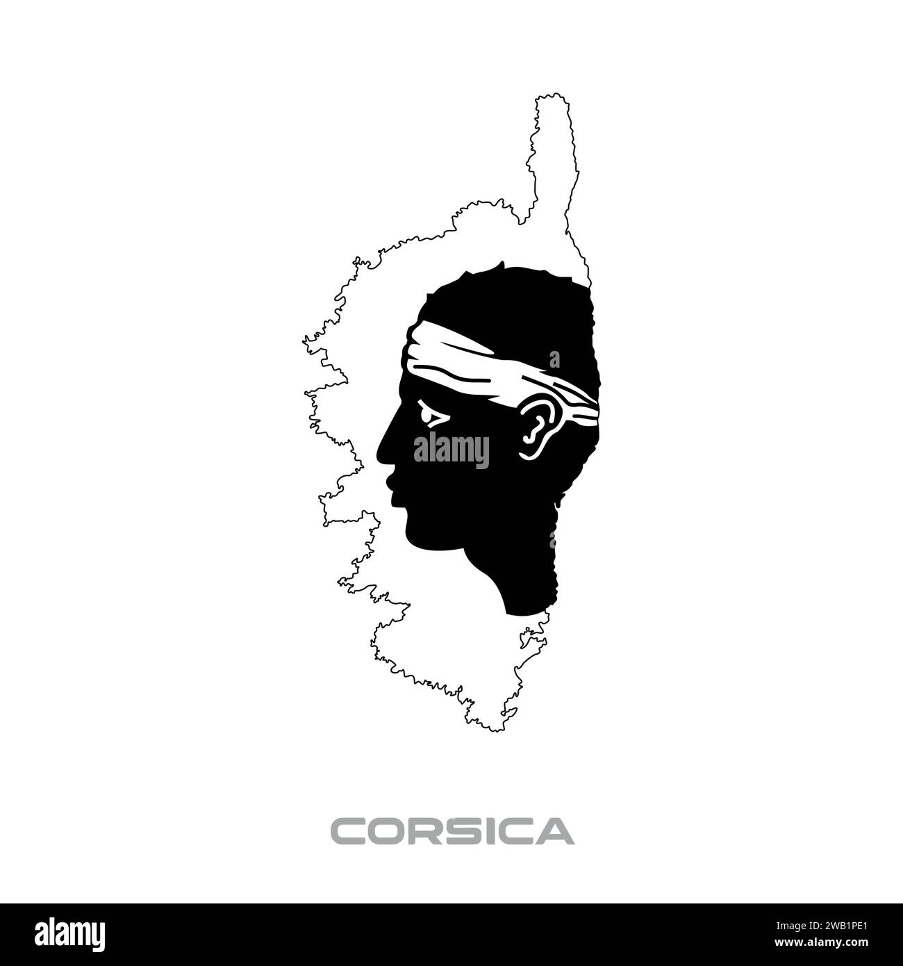 Illustrazione vettoriale della bandiera della Corsica con contorni neri su sfondo bianco Illustrazione Vettoriale