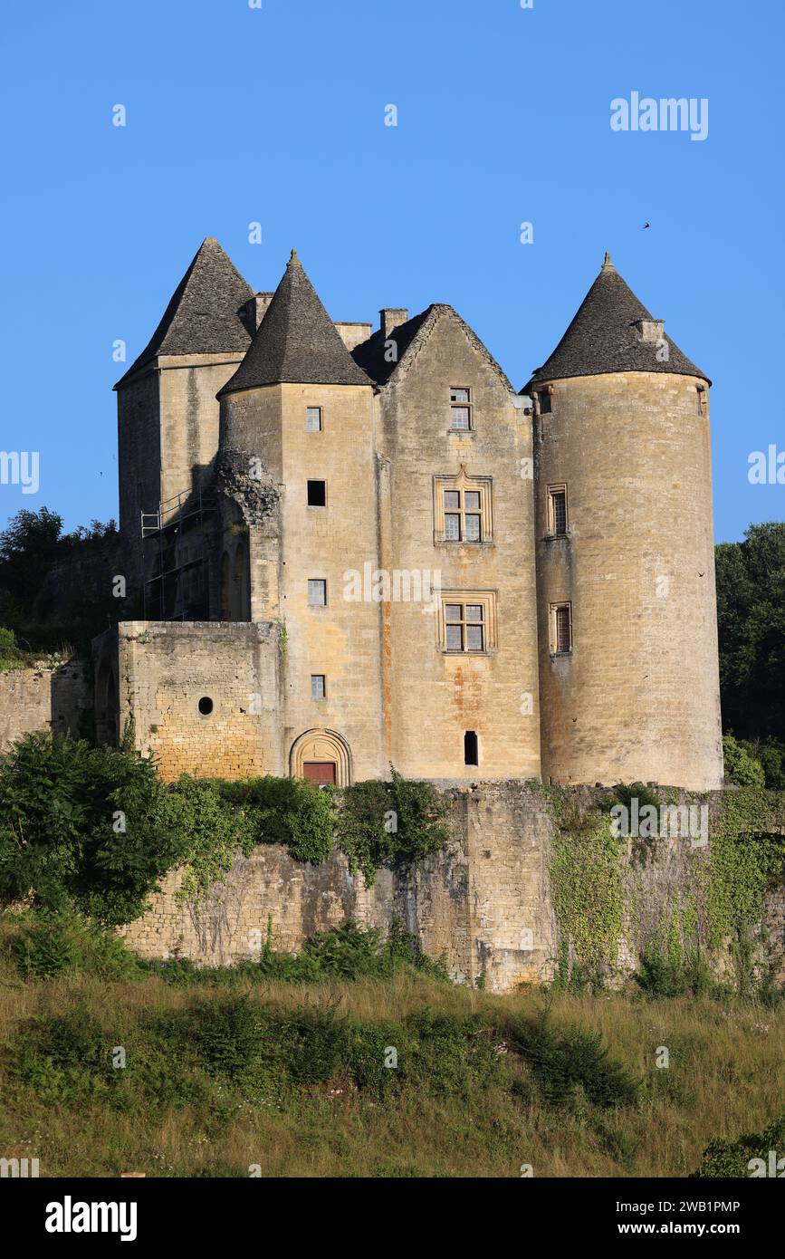 Castello fortificato di Salignac (XI-XV secolo) nel Périgord Noir vicino a Sarlat. Architettura, storia, campagna e ruralità, ambiente, Touri Foto Stock