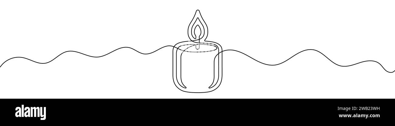 Disegno lineare modificabile continuo della candela. Icona della candela su una riga. Illustrazione Vettoriale