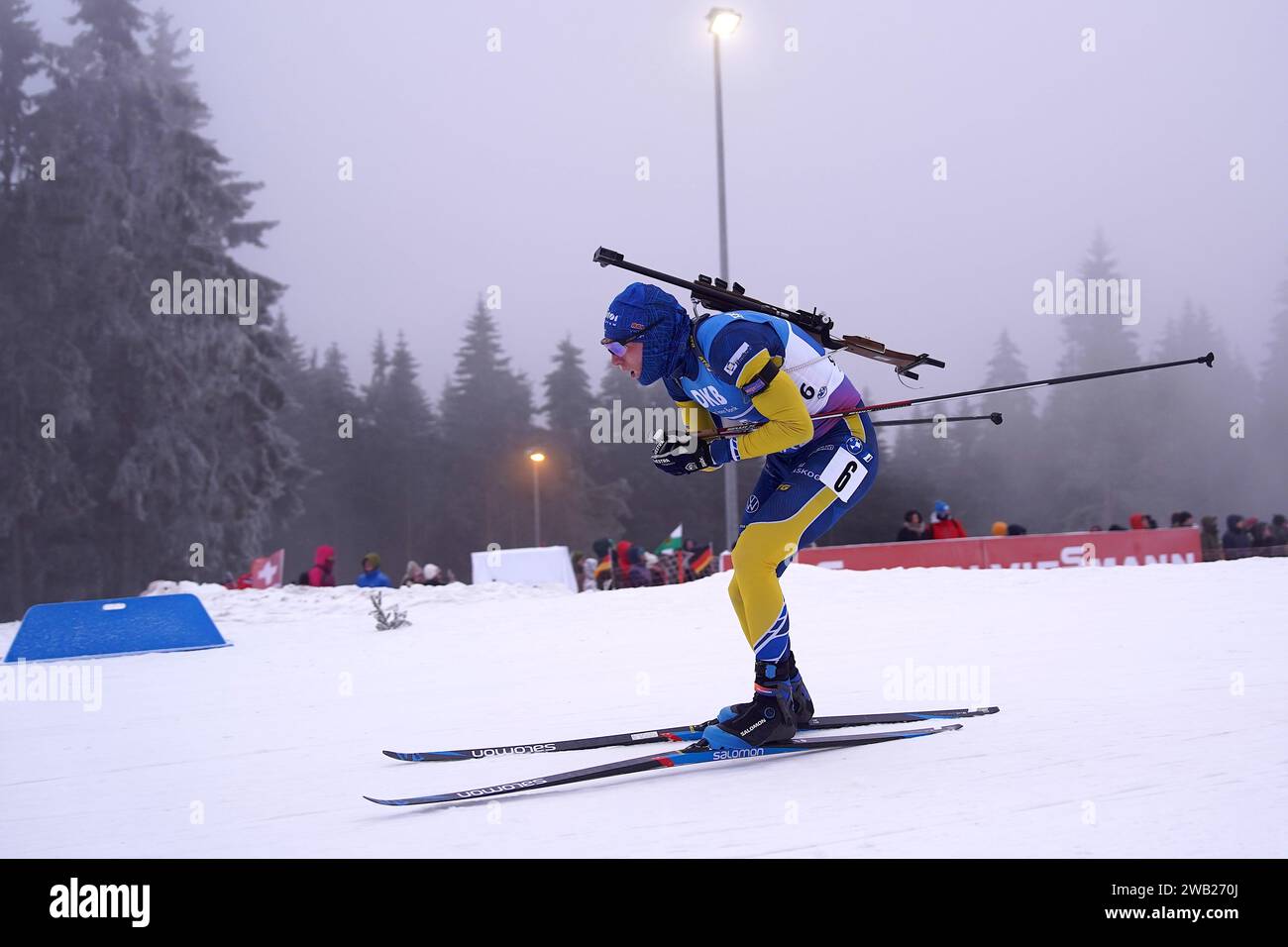 Oberhof, Germania. 7 gennaio 2024. Oberhof, Germania, 7 gennaio 2024: Martin Ponsilouma (Svezia) durante la BMW IBU WORLD CUP BIATHLON all'ARENA AM RENNSTEIG di Oberhof, GERMANIA. (Julia Kneissl/SPP) credito: SPP Sport Press Photo. /Alamy Live News Foto Stock