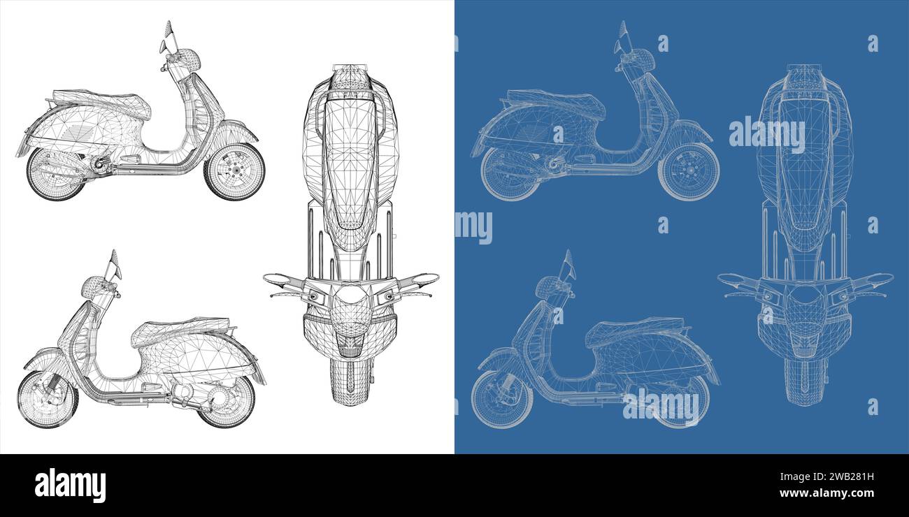 Vista dall'alto retro Classic Motorcycle Scooter illustrazione vettoriale dettagliata dettagliata colore bianco isolato Illustrazione Vettoriale