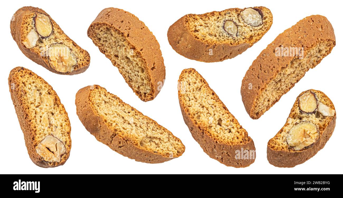 Biscotti Cantuccini isolati su sfondo bianco Foto Stock
