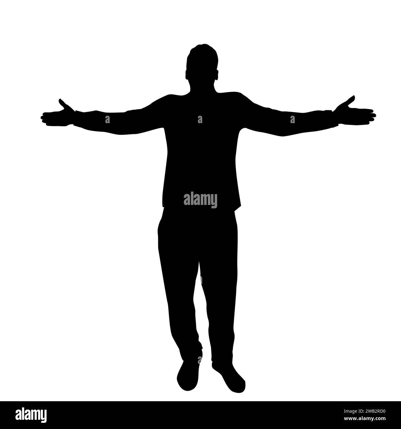 Silhouette di un uomo che si gode la vita. Uomo con le braccia spalancate Illustrazione Vettoriale