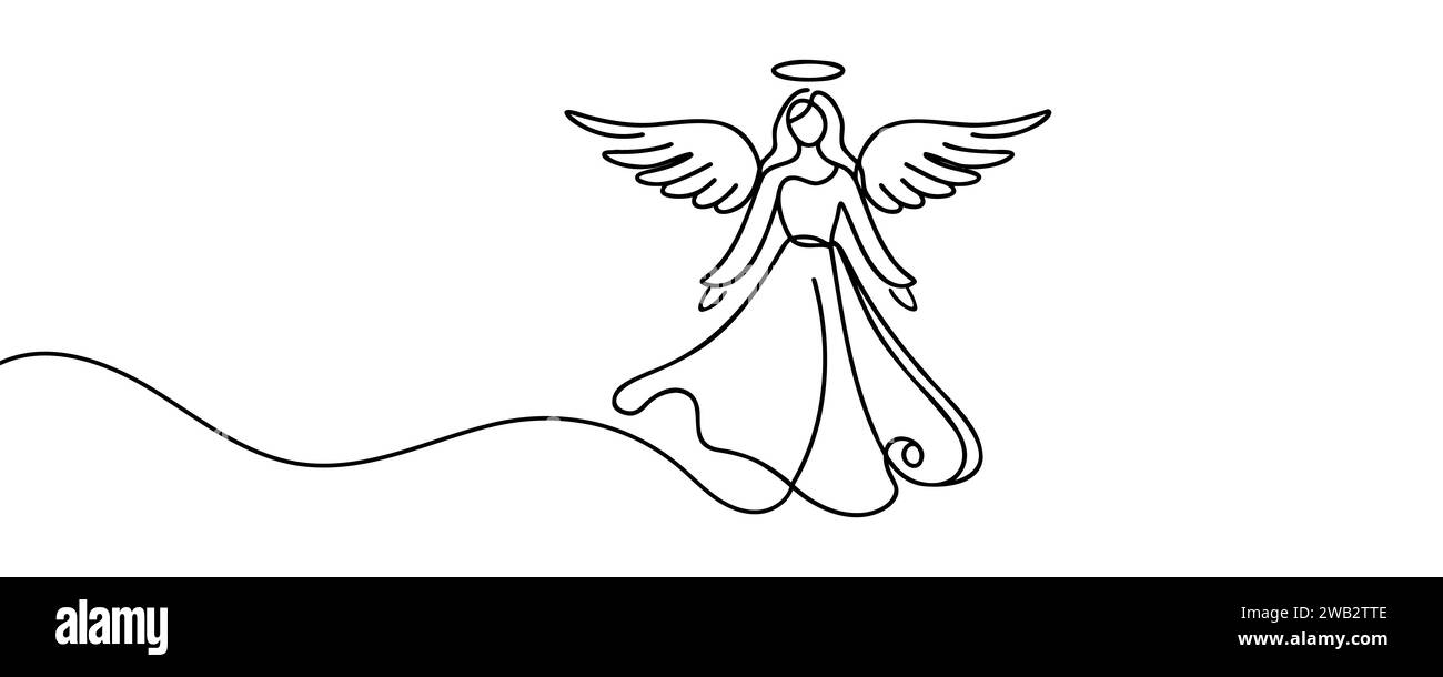 Disegno di un angelo ragazza in una linea. Illustrazione vettoriale. Illustrazione Vettoriale