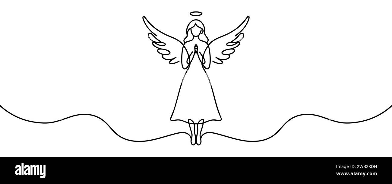 Disegno di un angelo ragazza in una linea. Illustrazione vettoriale. Illustrazione Vettoriale