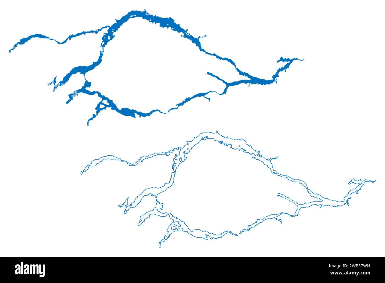 Nechako, Whitesail, Eutsuk e Tetachuck Lake (Canada, Columbia Britannica) illustrazione vettoriale delle mappe, schizzo di scribble Reservoir Ootsa Dam, Kenney Dam MAP Illustrazione Vettoriale