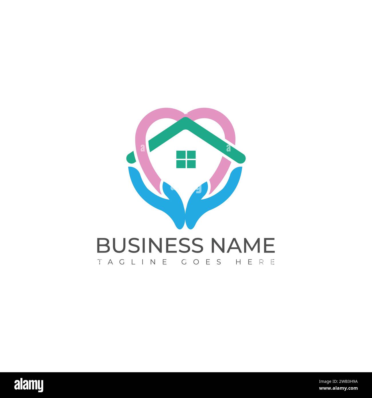 Modello di logo House Care e design del logo Medical House. Logo assistenza domiciliare, logo Stay at Home, modello di logo della casa di cura vettore Illustrazione Vettoriale